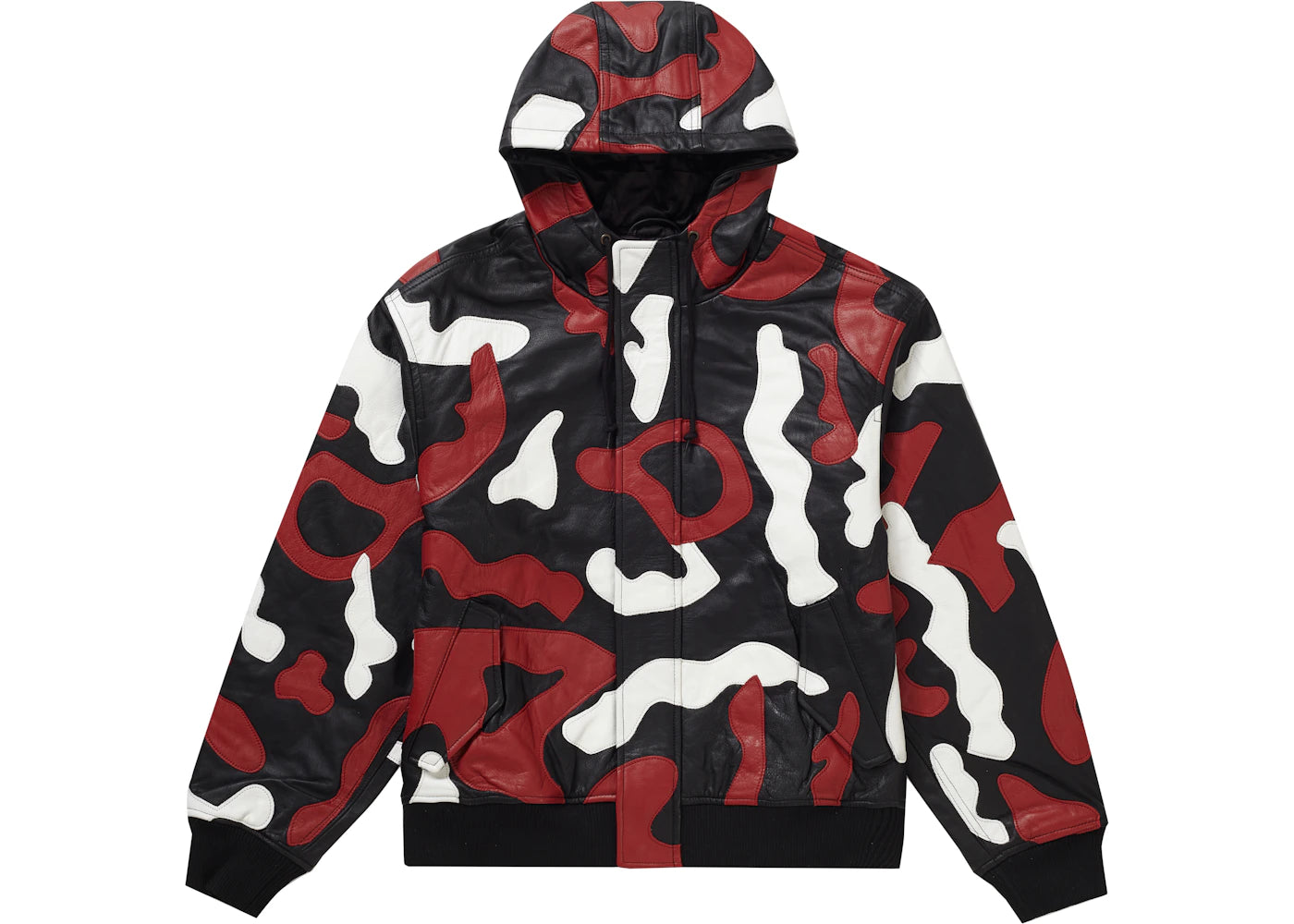 Supreme Camo Leather Hooded Jacket Red Camo