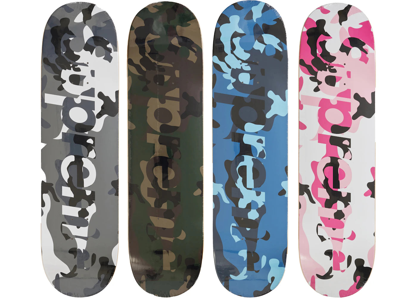 Supreme Camo Logo Skateboard Deck Snow Camo/Woodland Camo/Blue Camo/Pink Camo Set