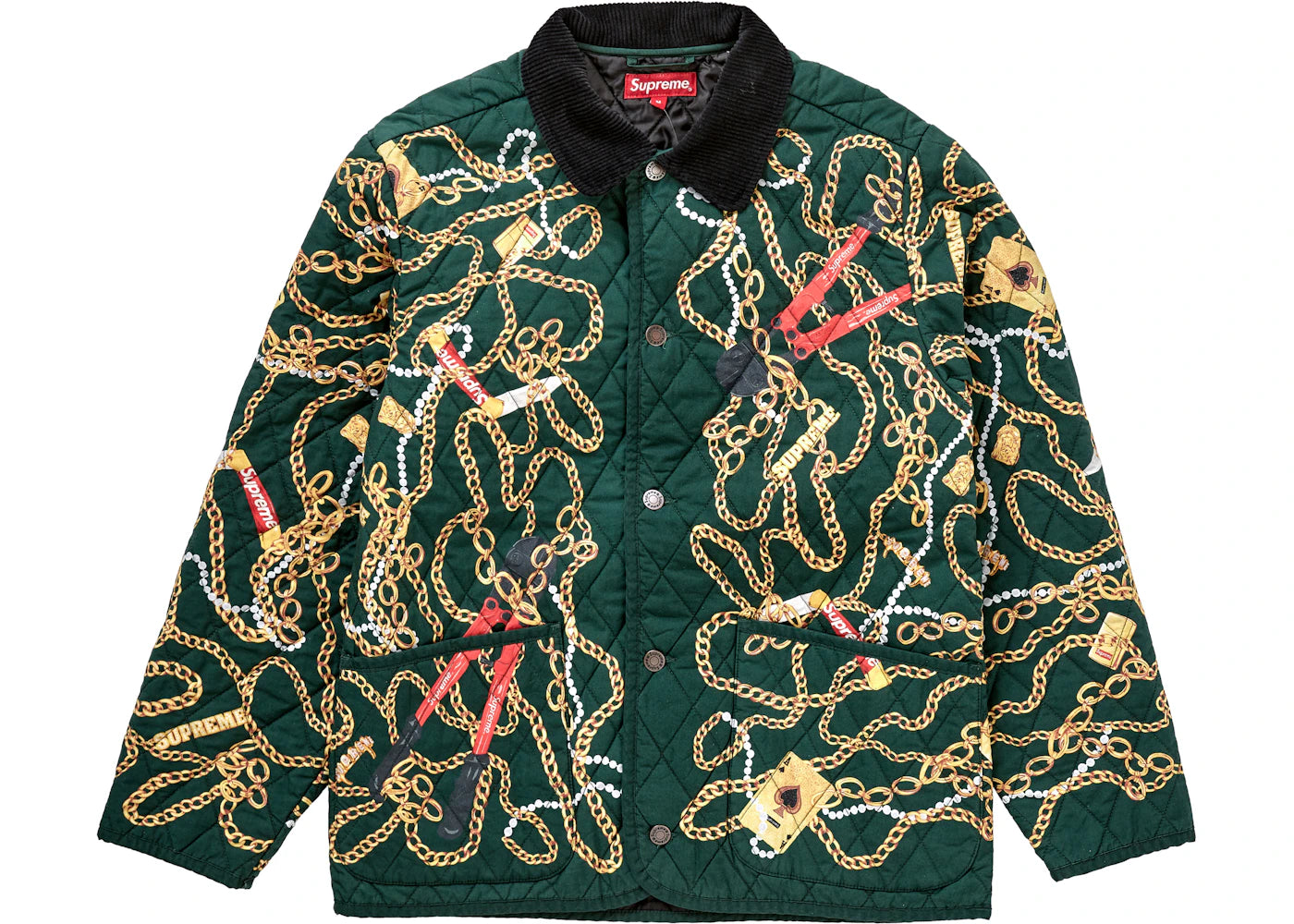 Supreme Chains Quilted Jacket Dark Green