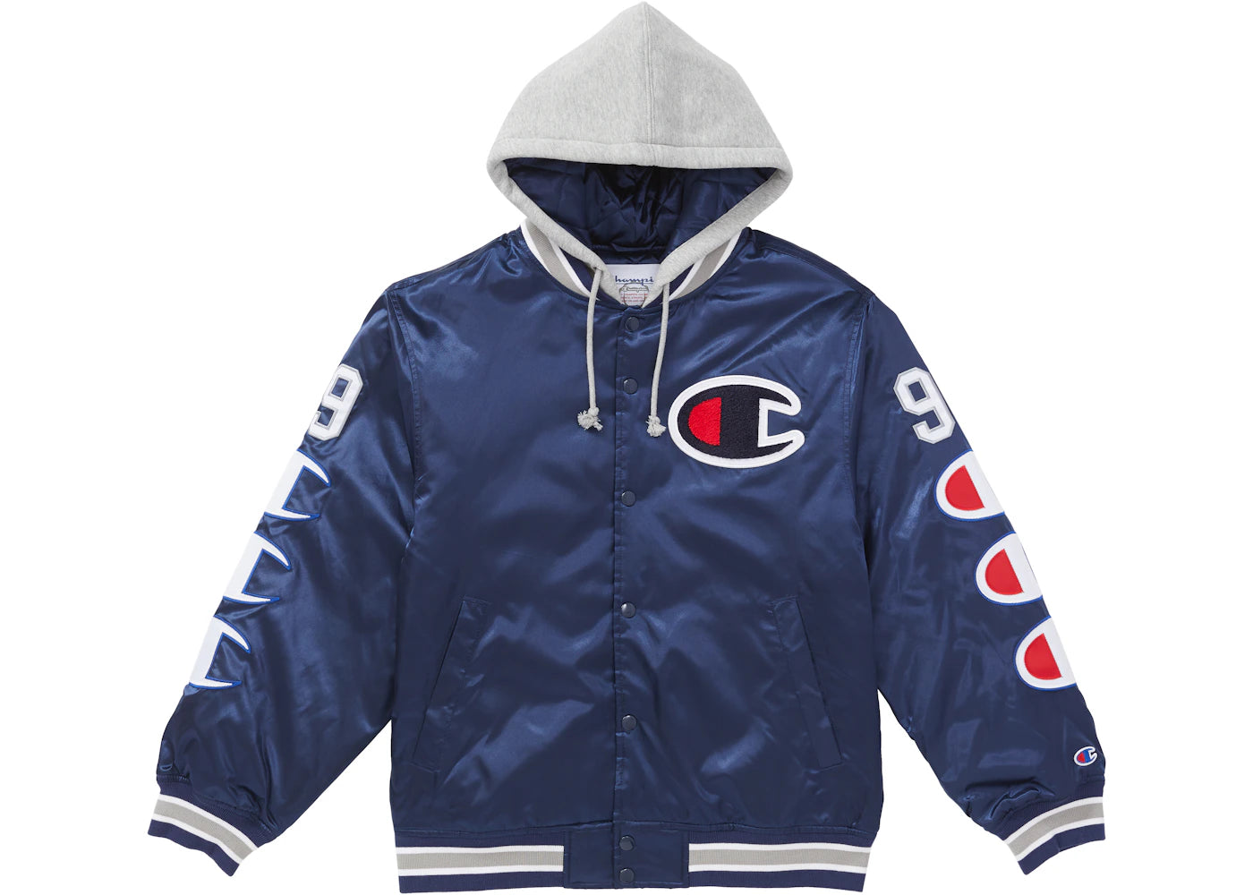 Supreme Champion Hooded Satin Varsity Jacket Navy