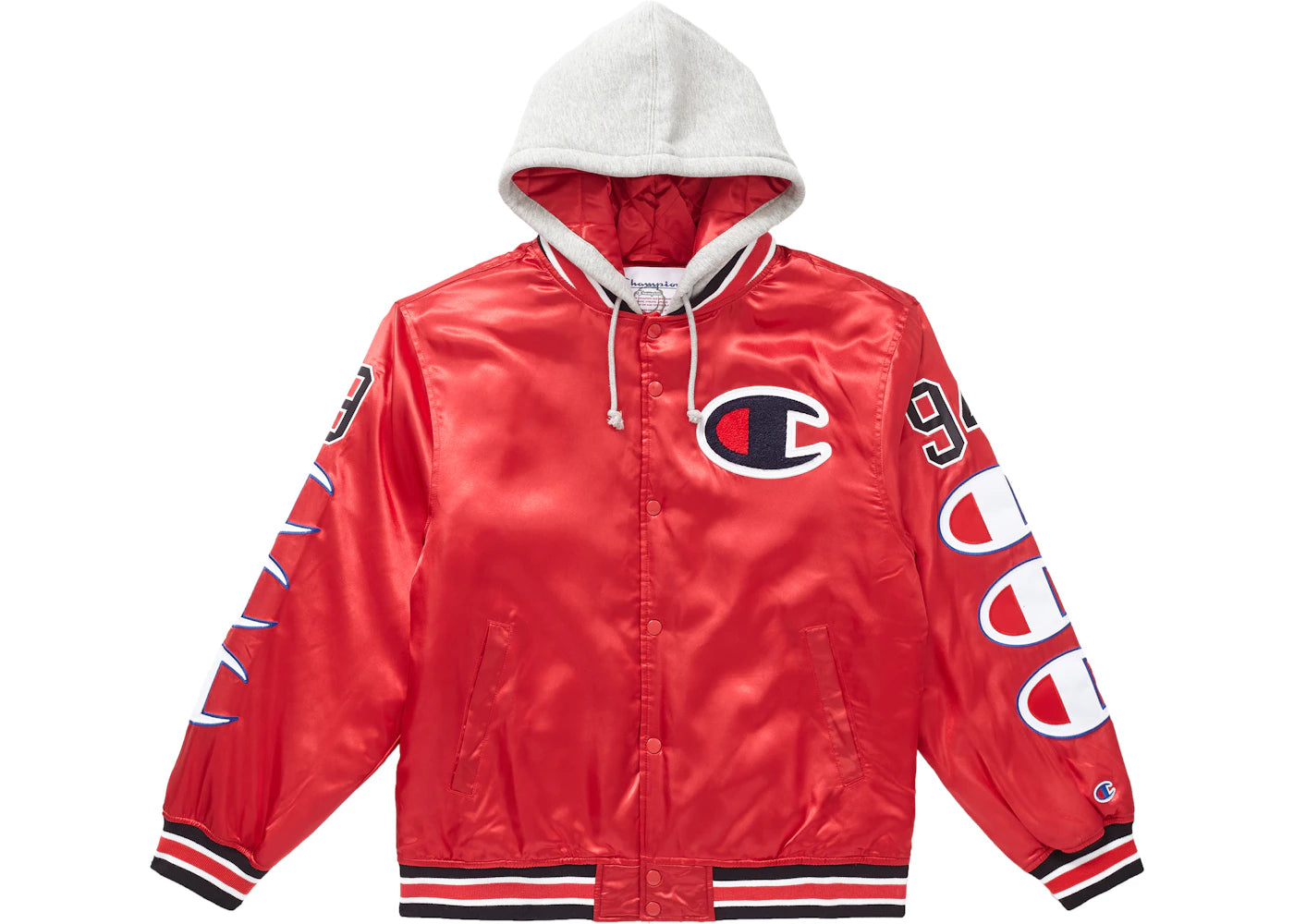 Supreme Champion Hooded Satin Varsity Jacket Red