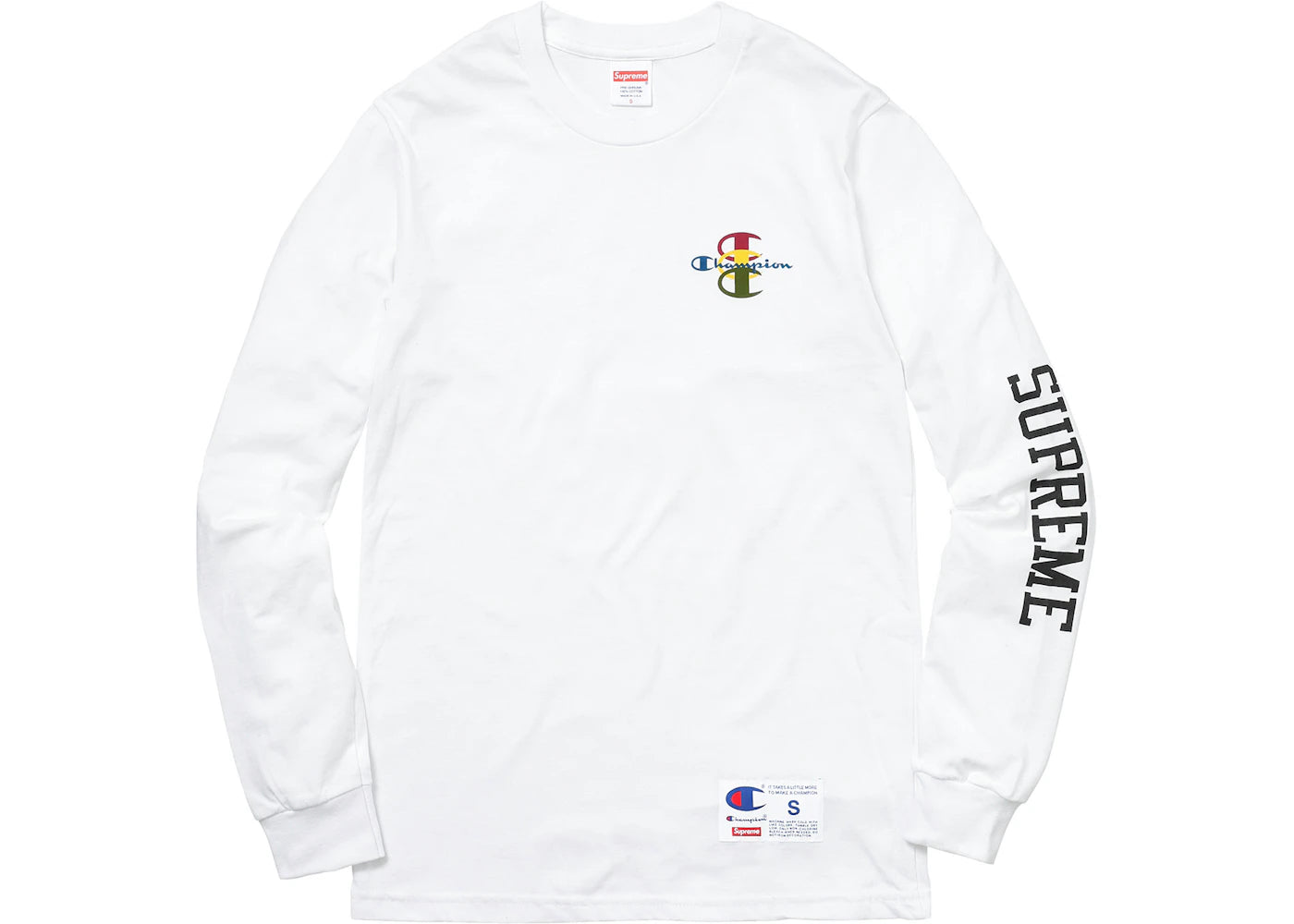 Supreme Champion Stacked C L/S Tee White