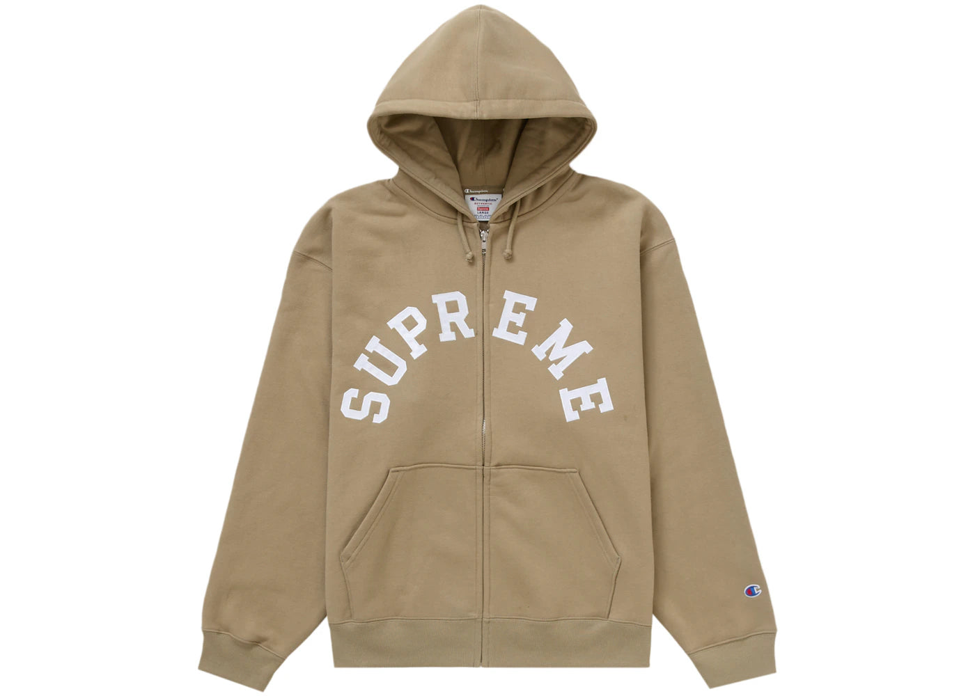 Supreme Champion Zip Up Hooded Sweatshirt Tan