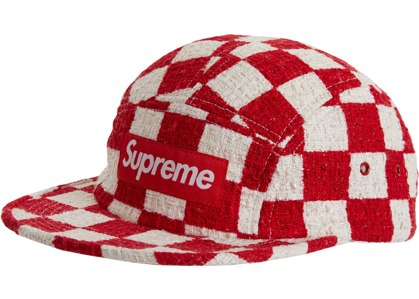 Supreme Checkerboard Boucle Camp Cap Red