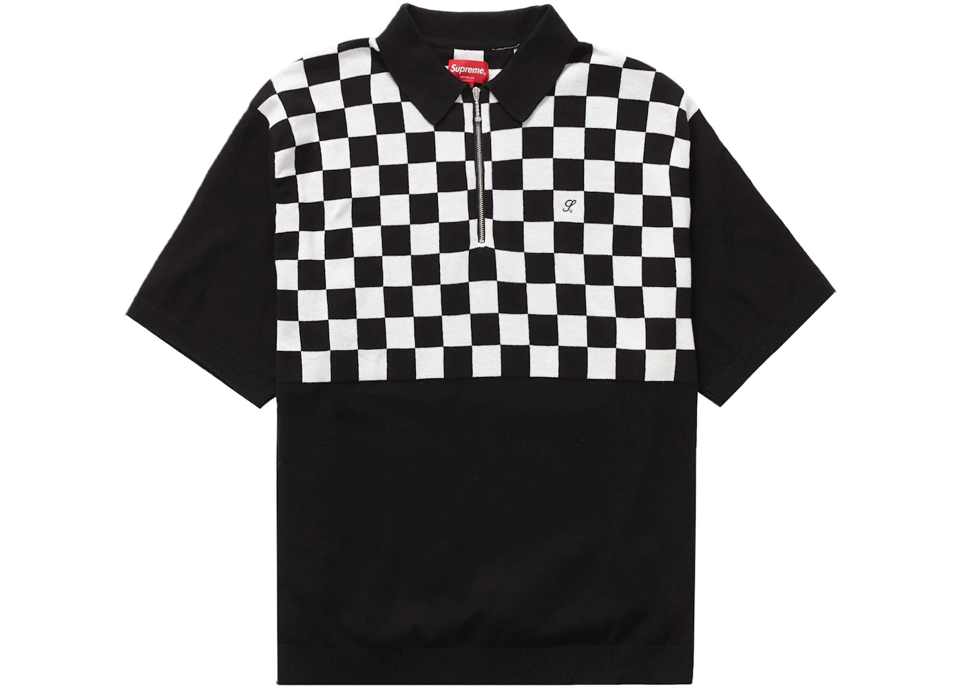 Supreme Checkerboard Zip Polo Black