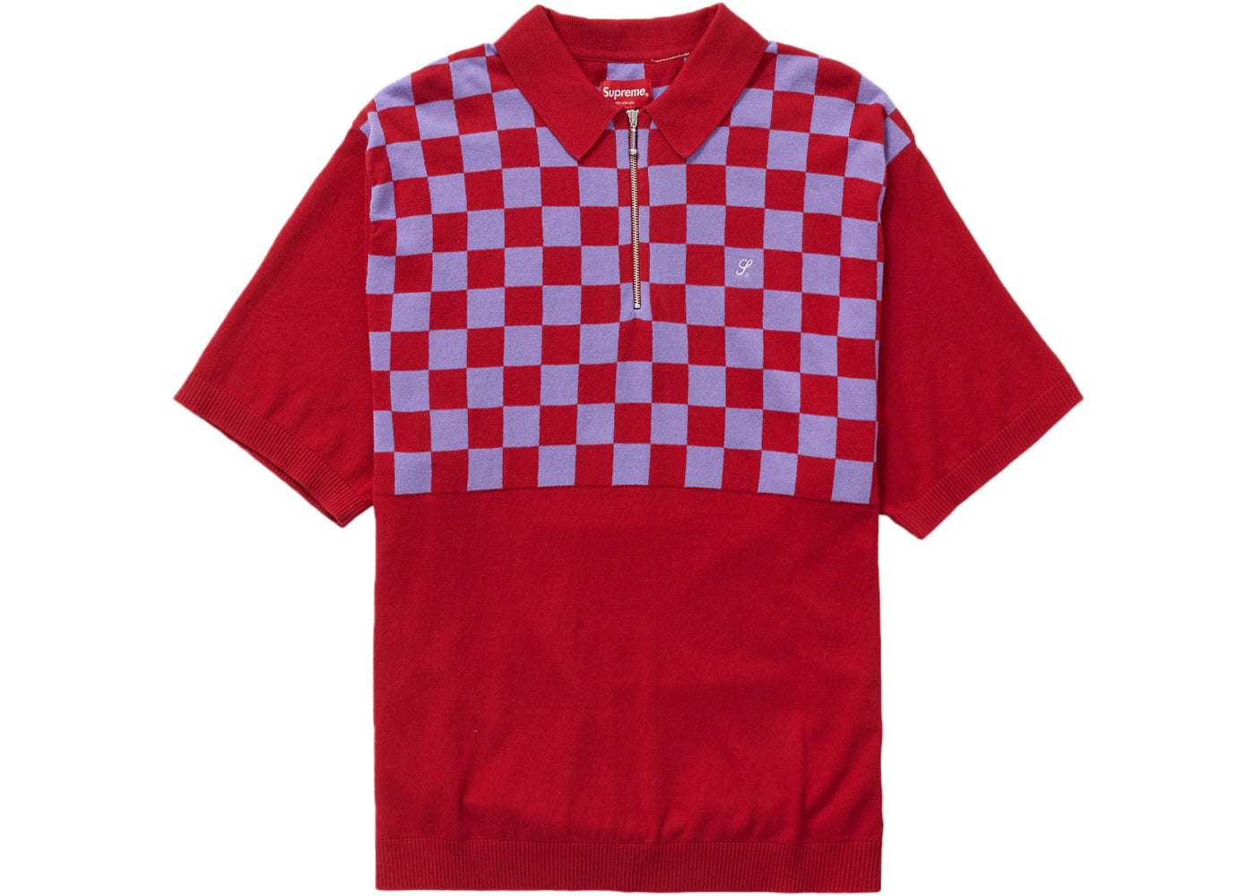 Supreme Checkerboard Zip Polo Red