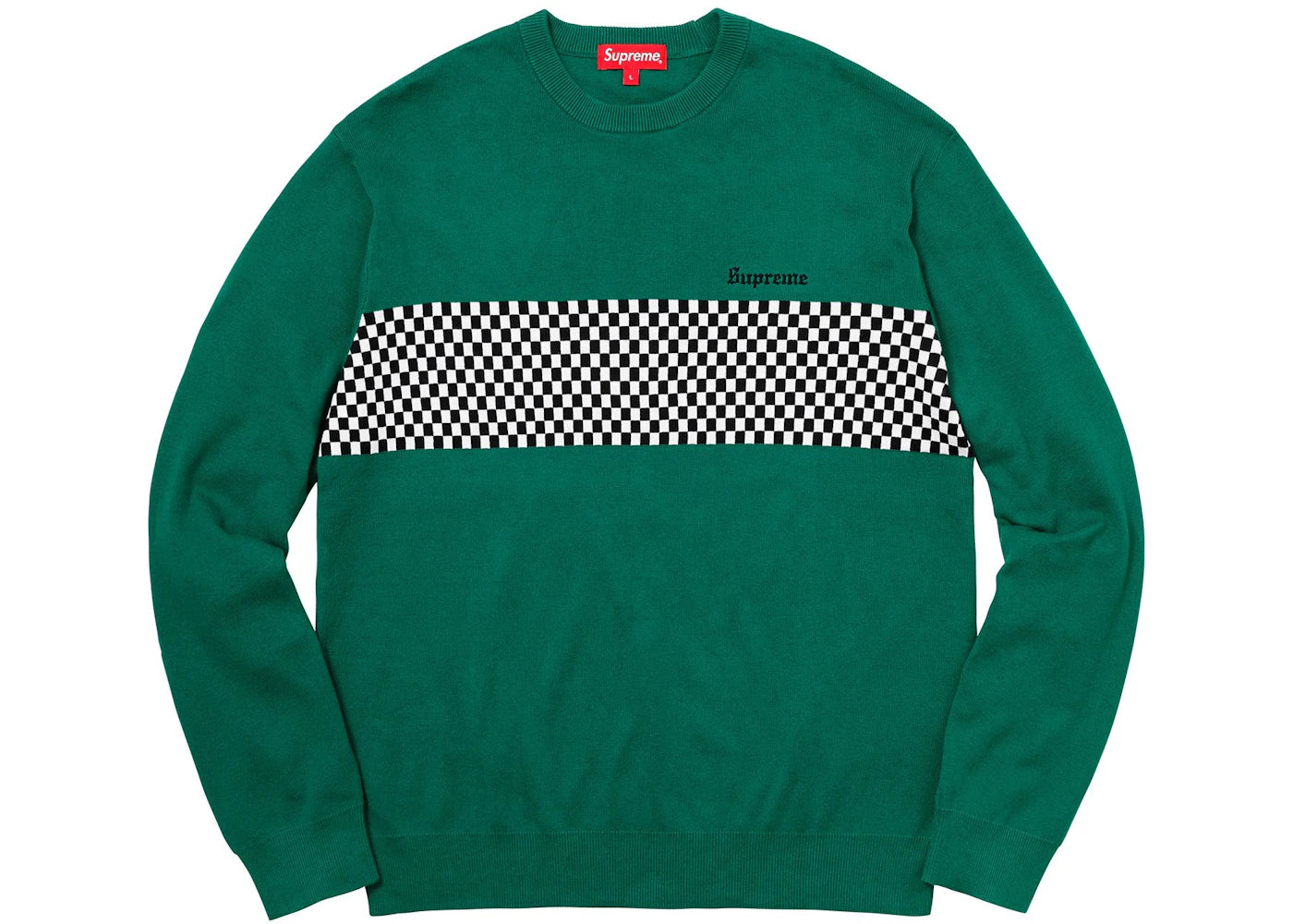 Supreme Checkered Panel Crewneck Sweater Forest Green