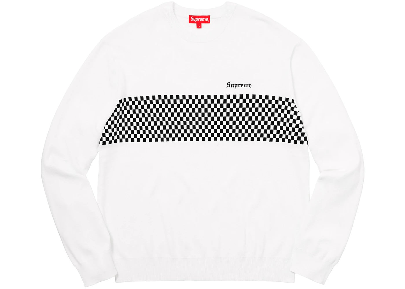 Supreme Checkered Panel Crewneck Sweater White