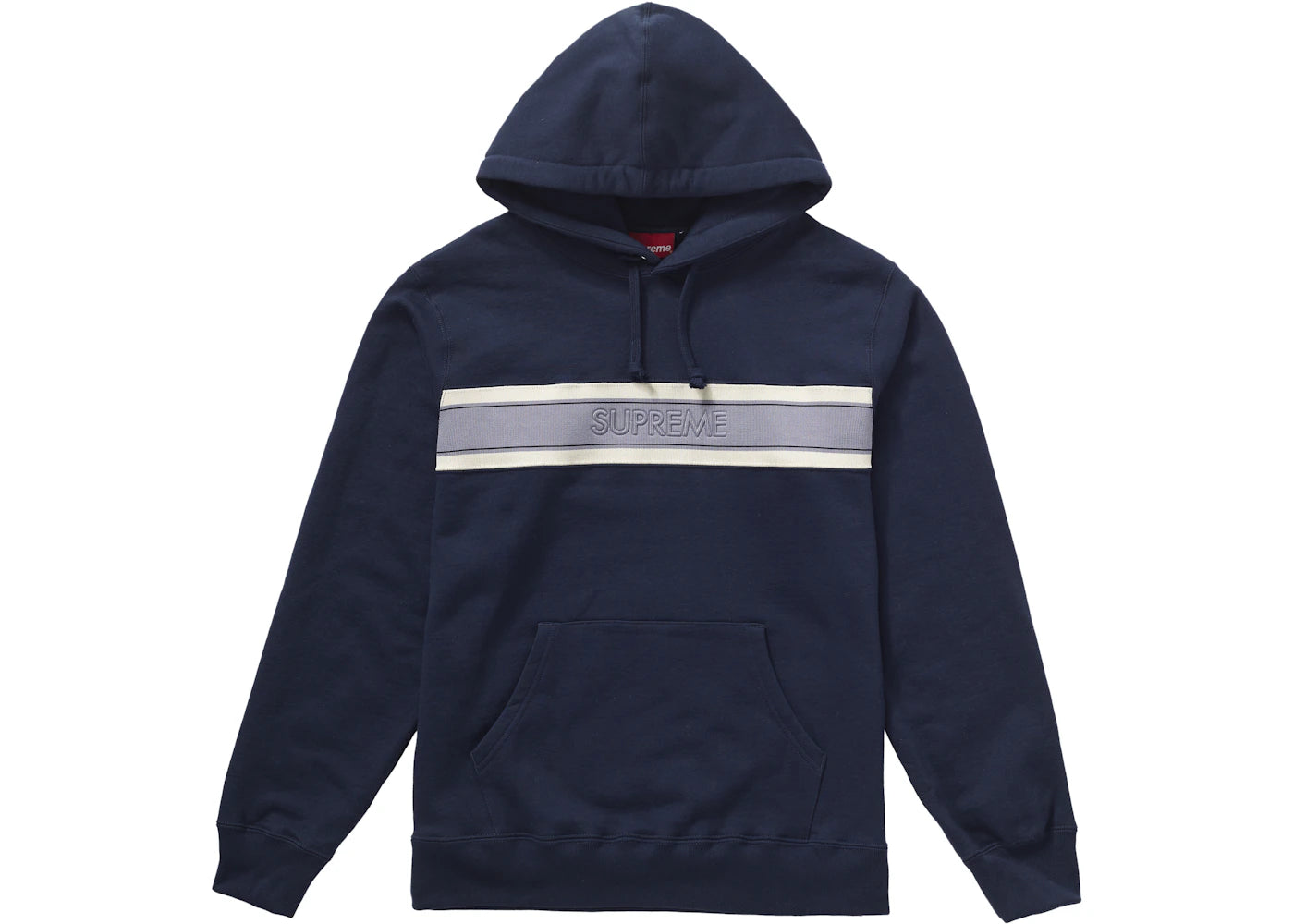 Supreme Chest Stripe Logo Hooded Sweatshirt Navy