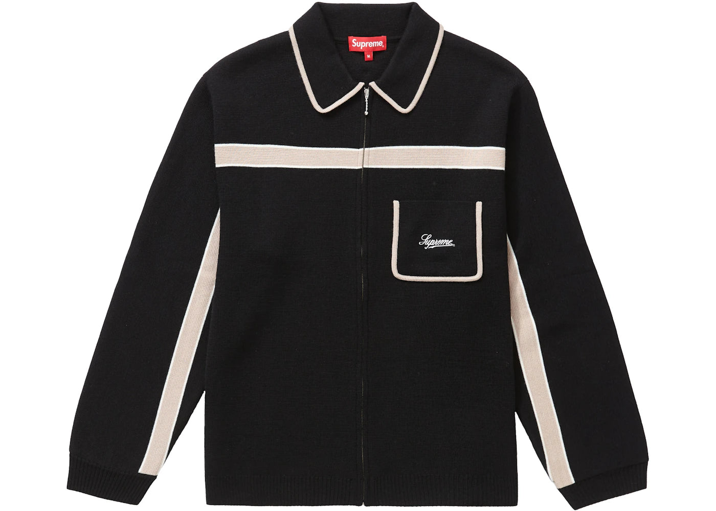 Supreme Chest Stripe Zip Up Cardigan Black