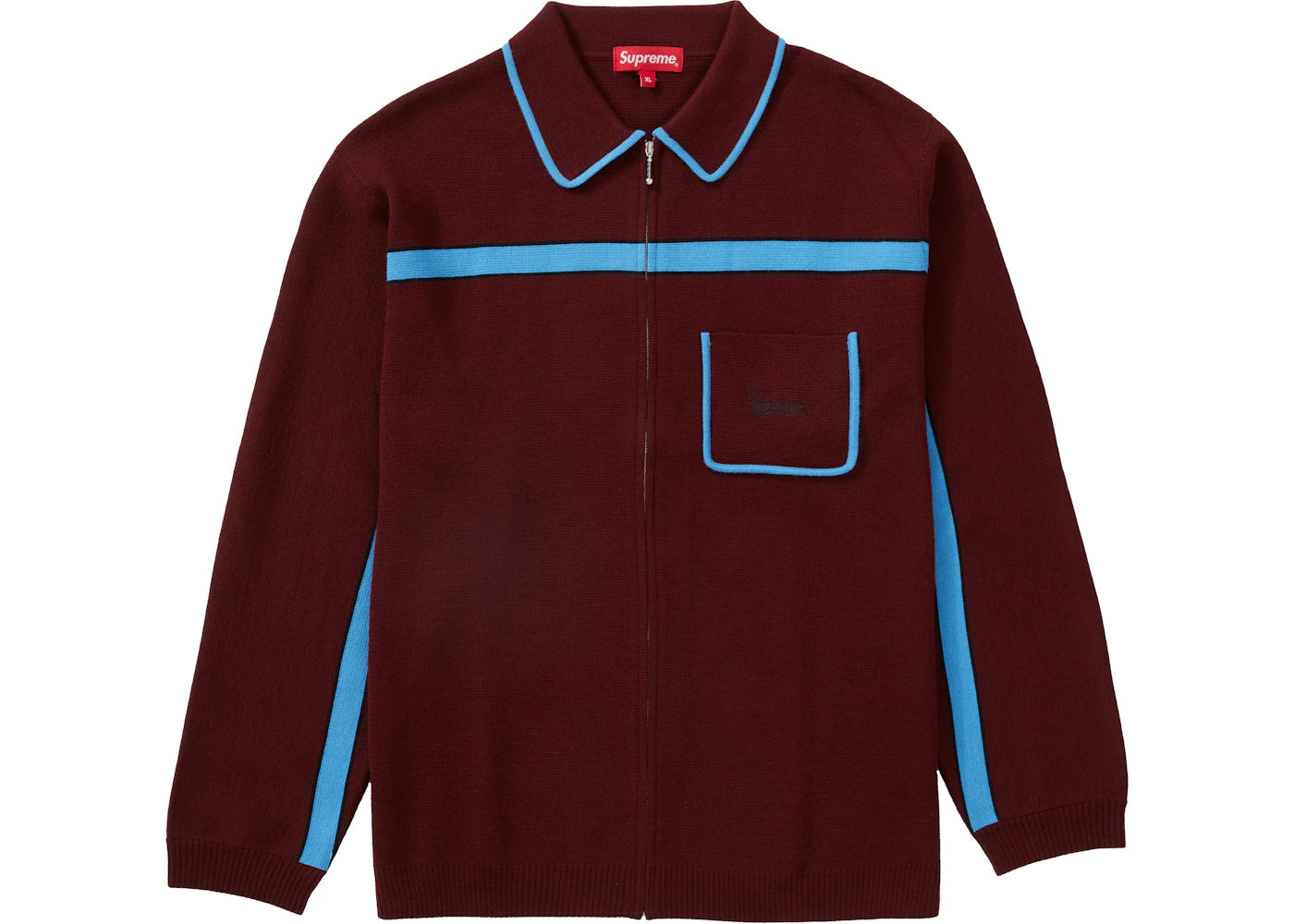 Supreme Chest Stripe Zip Up Cardigan Burgundy