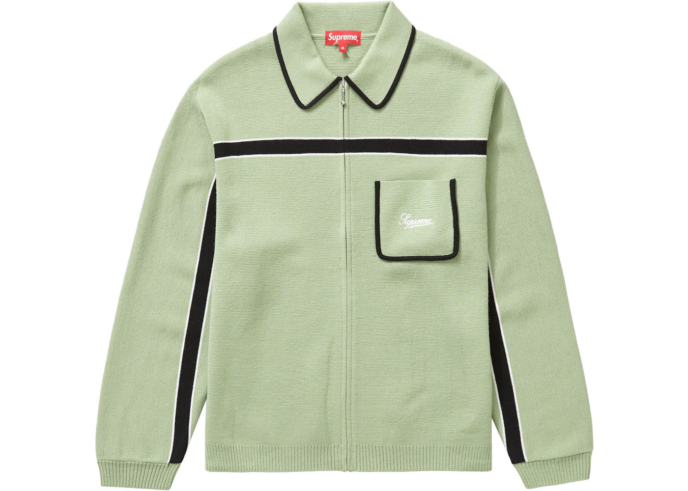 Supreme Chest Stripe Zip Up Cardigan Dusty Green