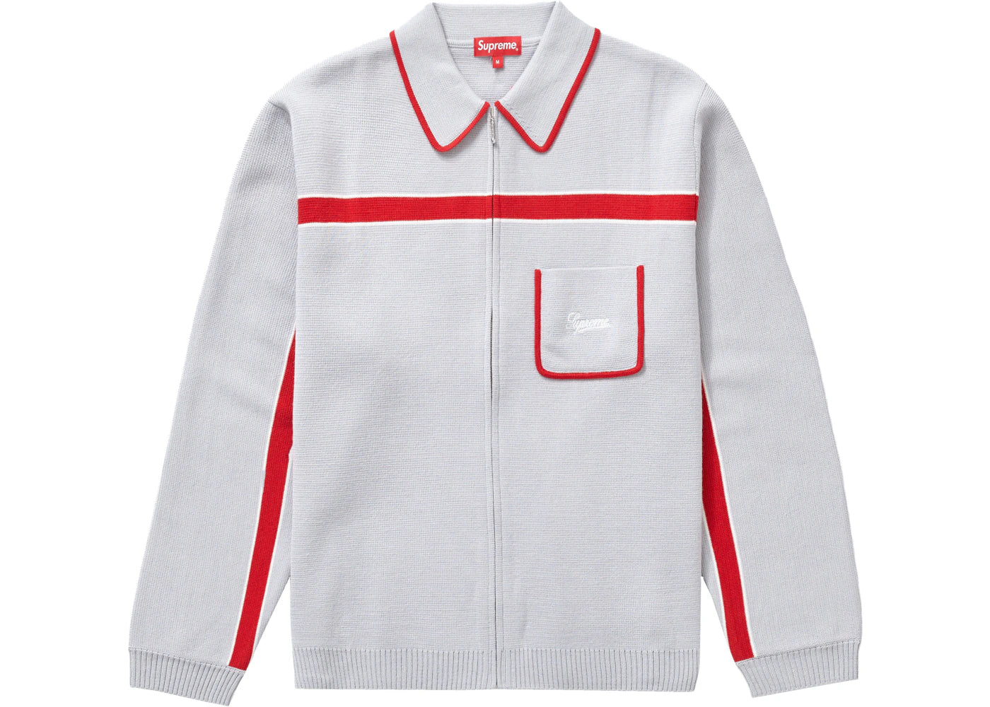 Supreme Chest Stripe Zip Up Cardigan Grey