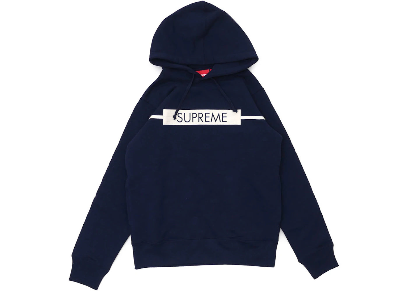 Supreme Chest Twill Tape Hooded Sweatshirt Navy