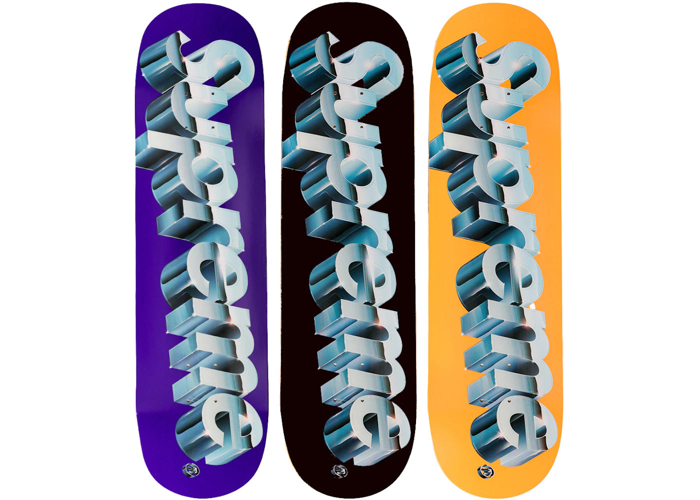 Supreme Chrome Logo Skateboard Deck Black/Orange/Purple Set