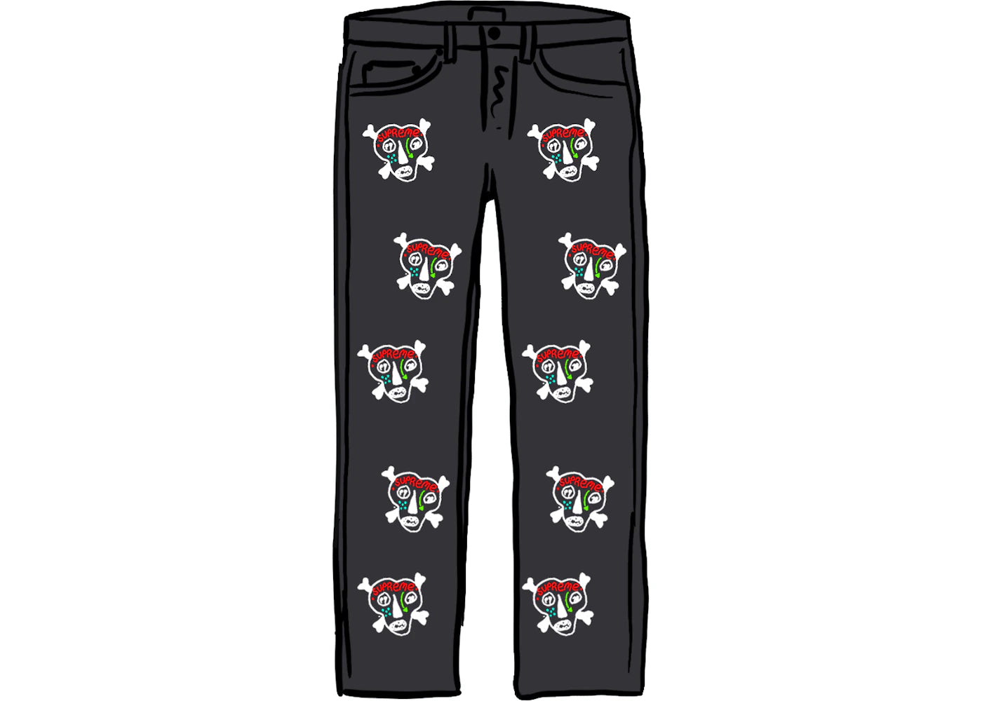 Supreme Clayton Patterson Skulls Embroidered Regular Jean Black