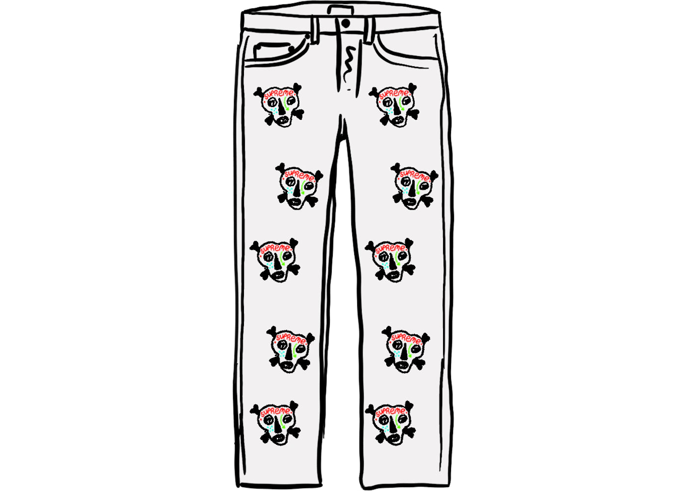 Supreme Clayton Patterson Skulls Embroidered Regular Jean White