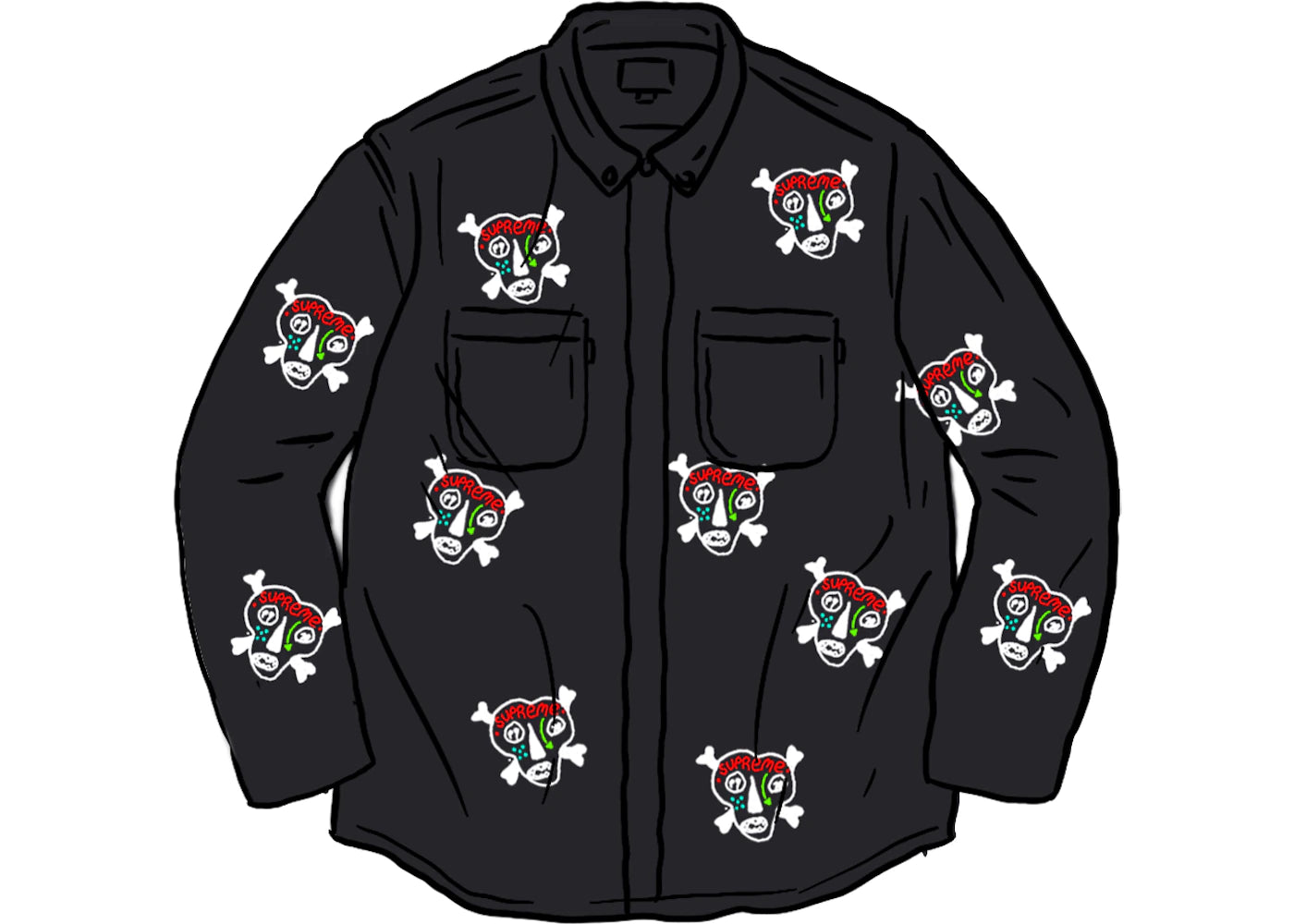 Supreme Clayton Patterson Skulls Embroidered Work Shirt Black