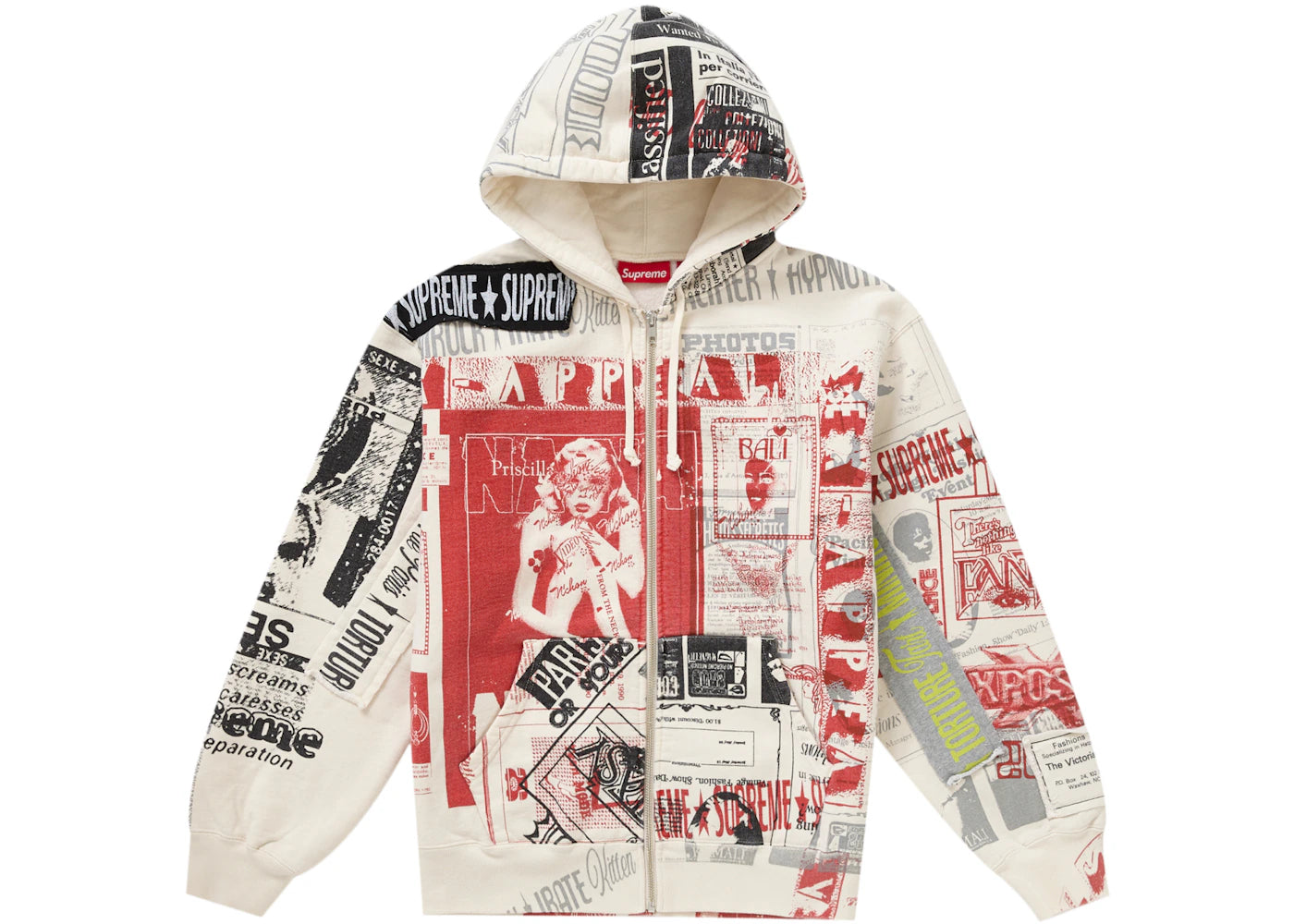 Supreme Collage Zip Up Hooded Sweatshirt White