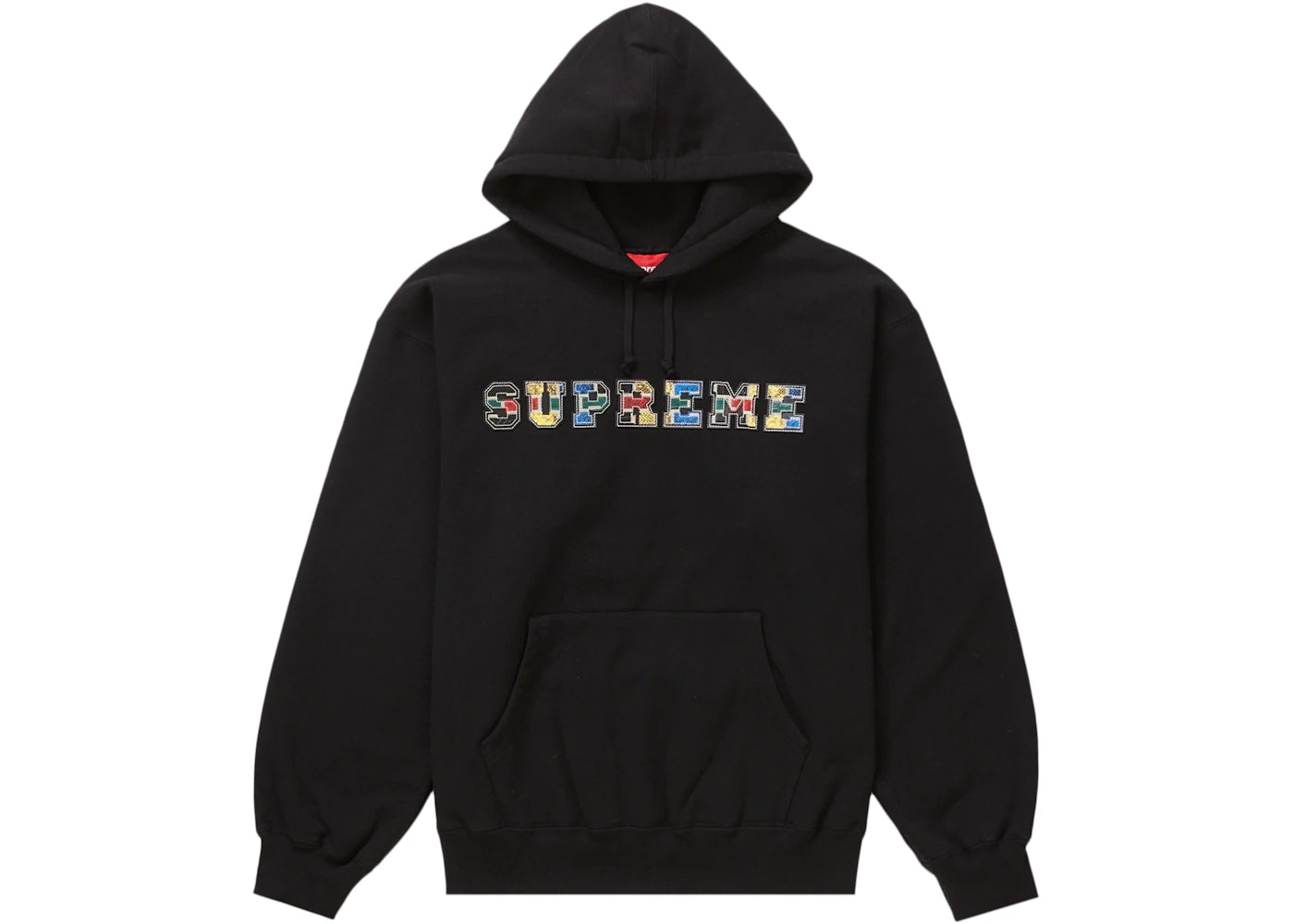 Supreme Collegiate Patchwork Leather Hooded Sweatshirt Black