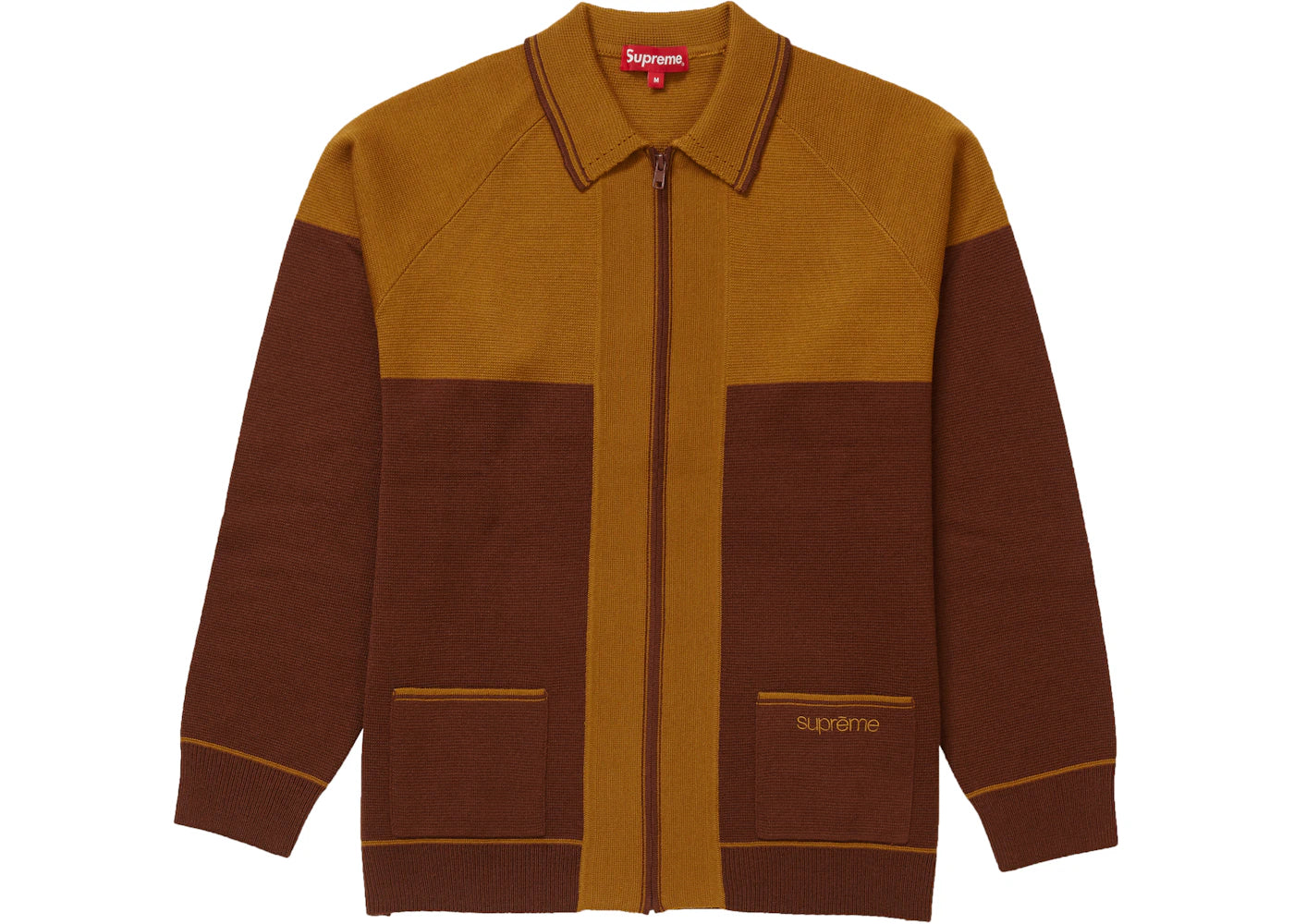 Supreme Color Blocked Zip Up Sweater Brown