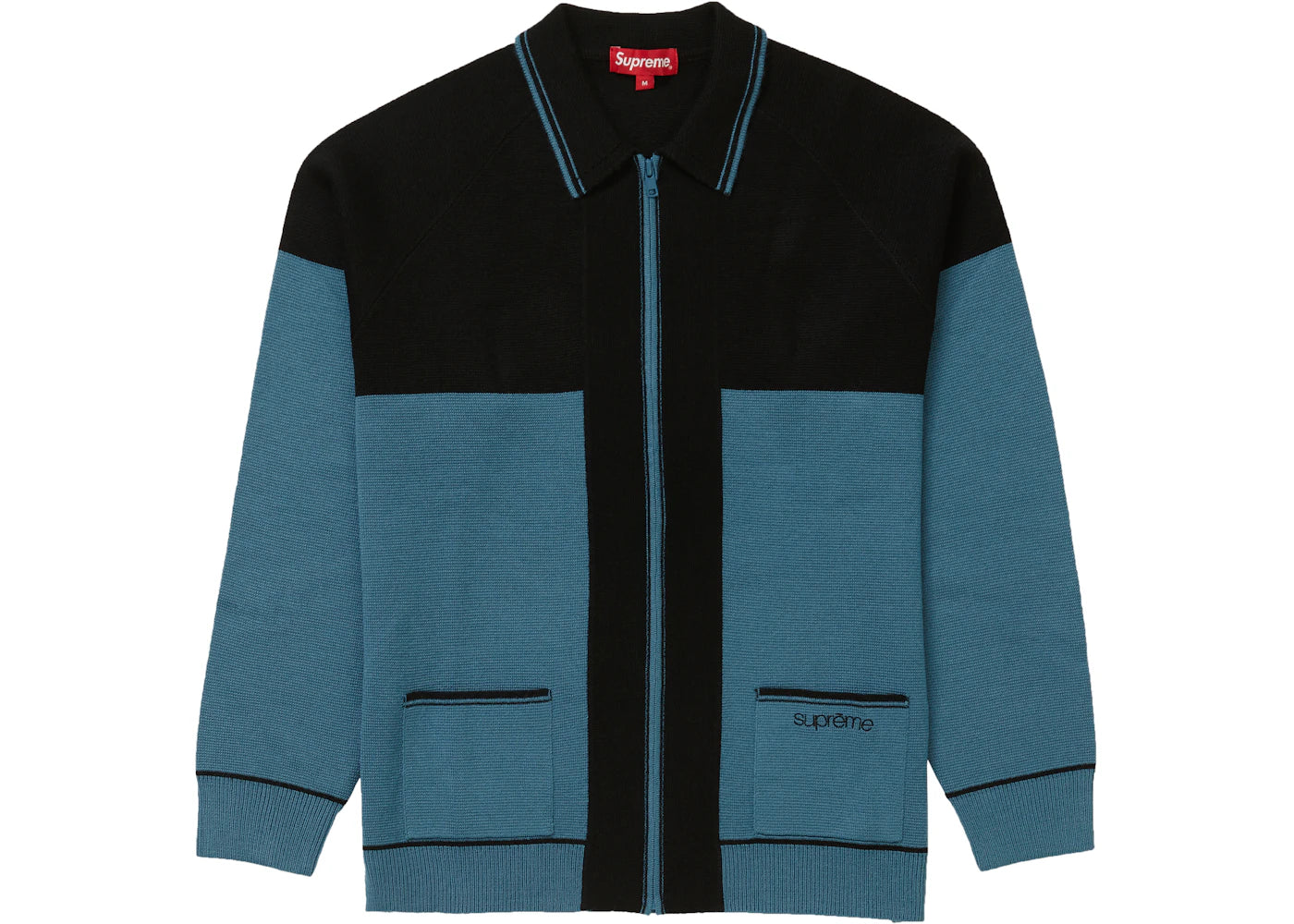Supreme Color Blocked Zip Up Sweater Dusty Blue