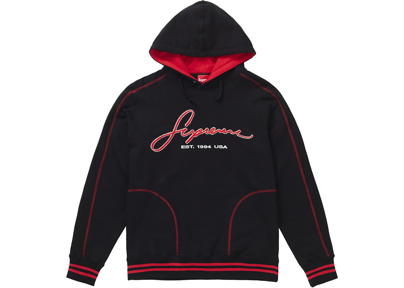 Supreme Contrast Embroidered Hooded Sweatshirt Black