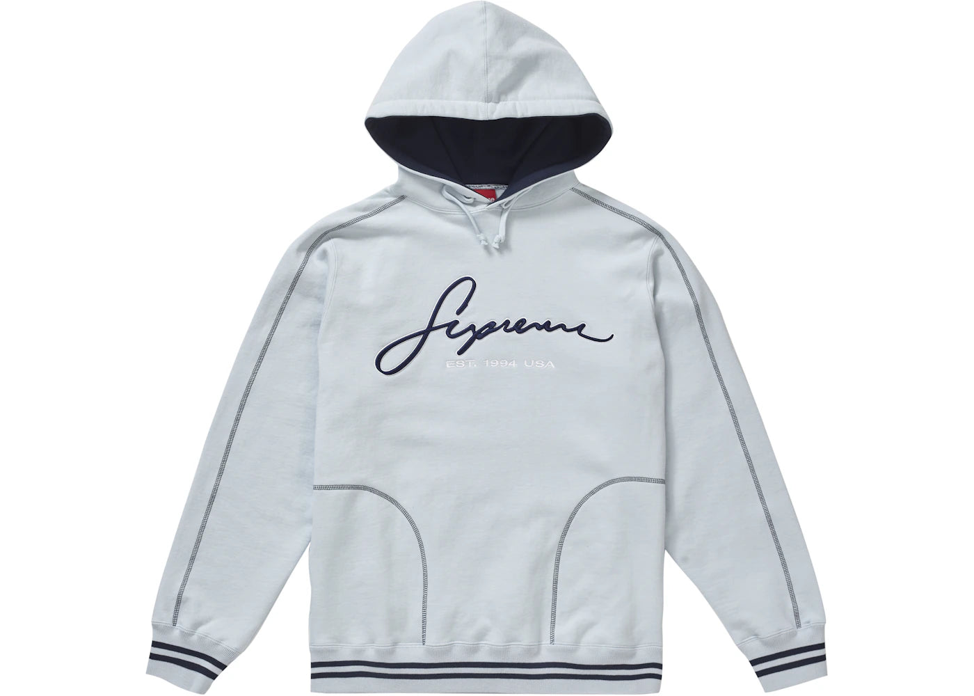 Supreme Contrast Embroidered Hooded Sweatshirt Ice