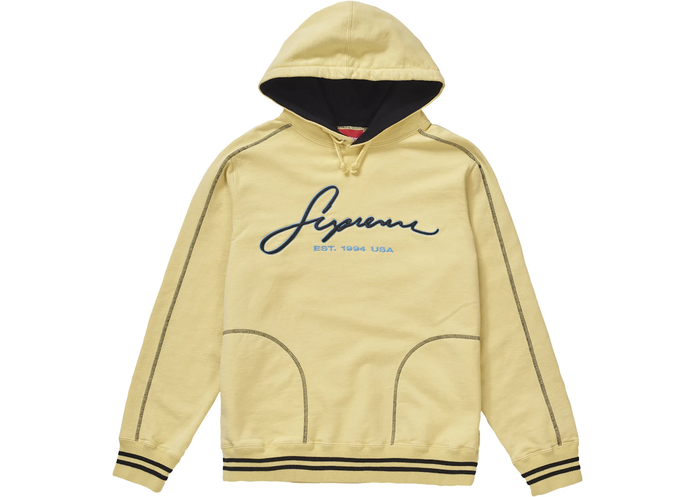 Supreme Contrast Embroidered Hooded Sweatshirt Pale Yellow