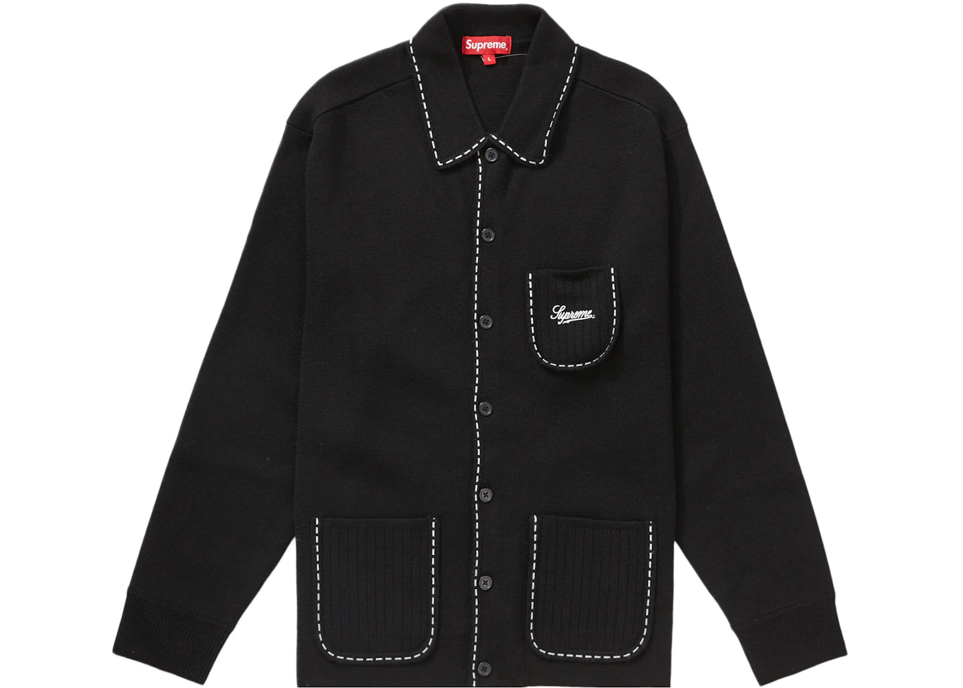 Supreme Contrast Stitch Button Up Black