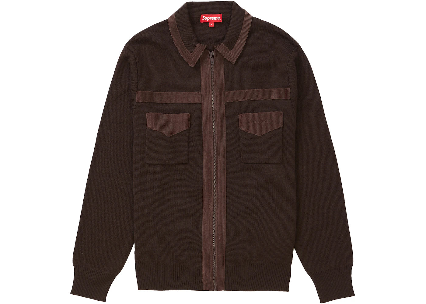 Supreme Corduroy Detailed Zip Sweater Brown