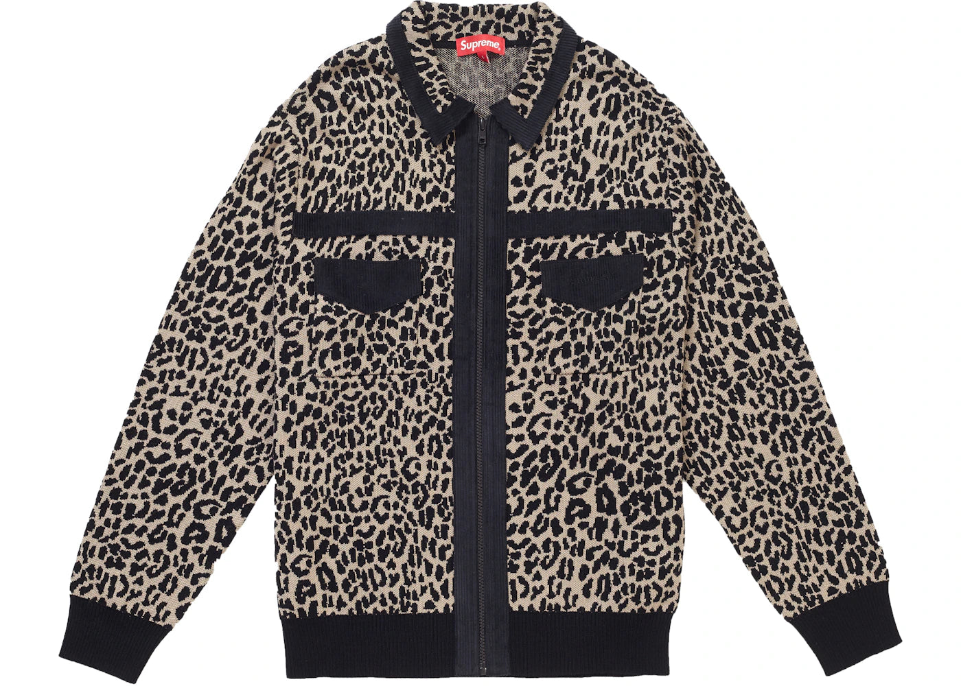 Supreme Corduroy Detailed Zip Sweater Cheetah