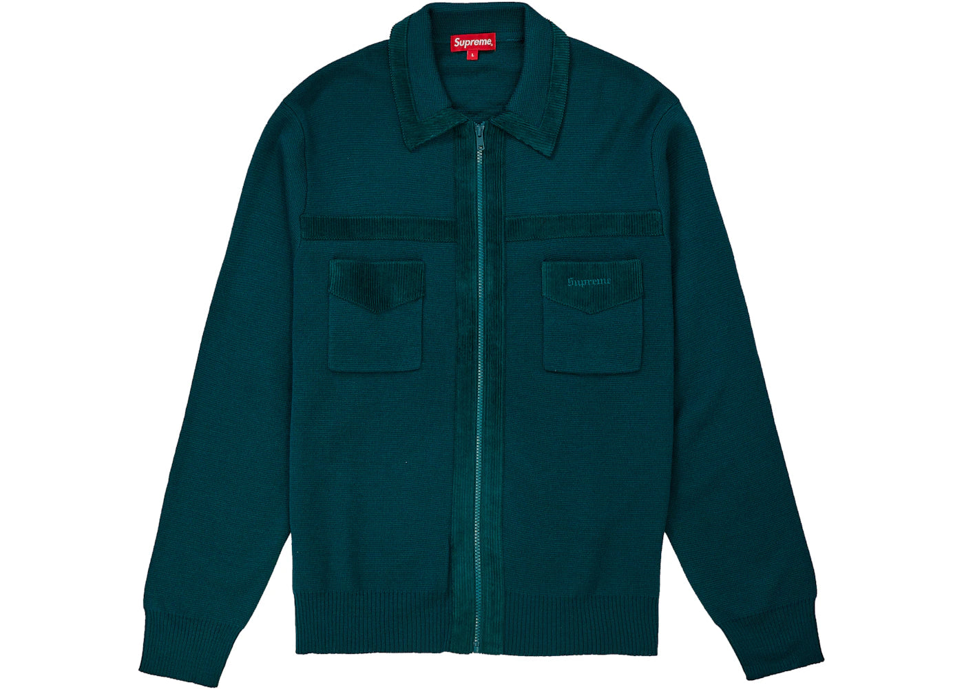 Supreme Corduroy Detailed Zip Sweater Teal