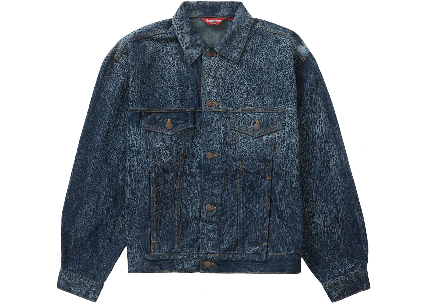 Supreme Crackle Denim Trucker Jacket Blue