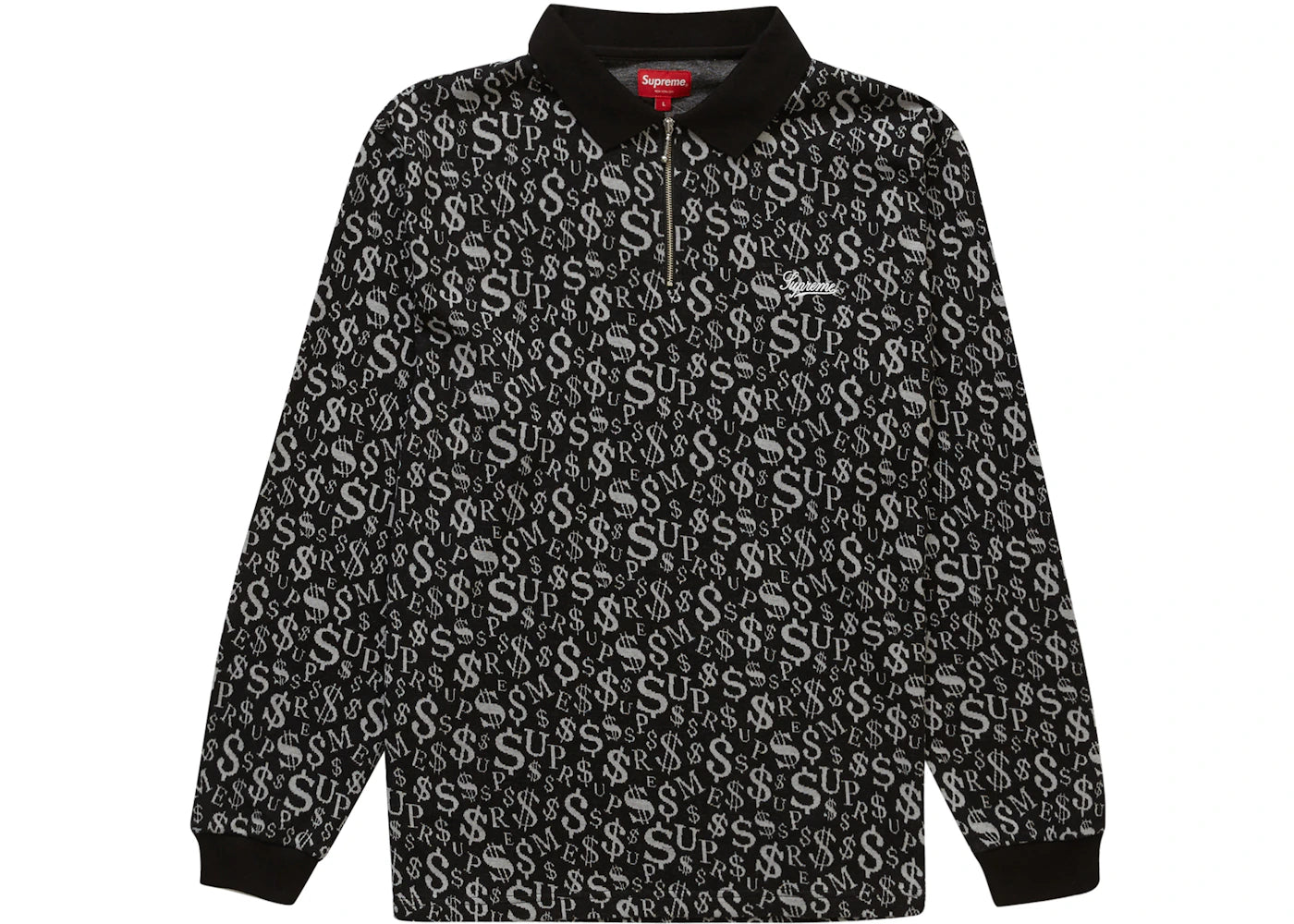 Supreme Currency Jacquard Zip L/S Polo Black