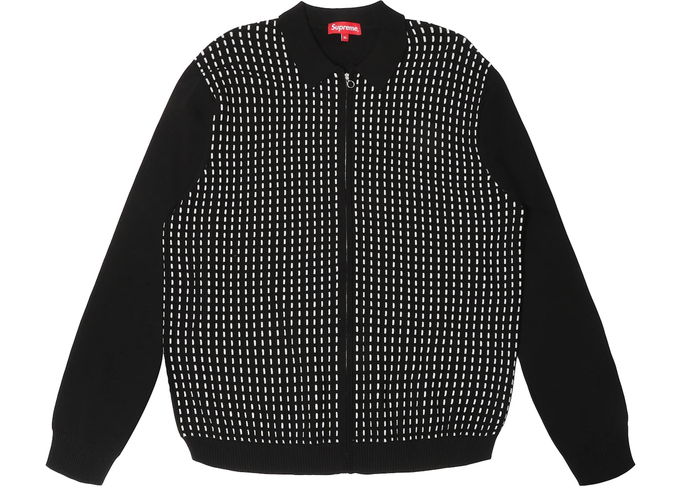 Supreme Dashes Zip Up Knit Polo Black