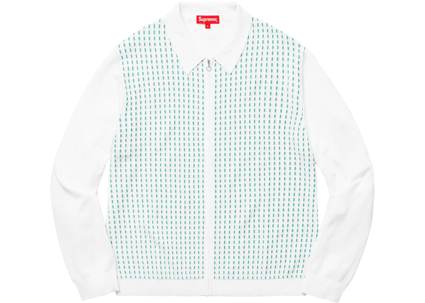 Supreme Dashes Zip Up Knit Polo White