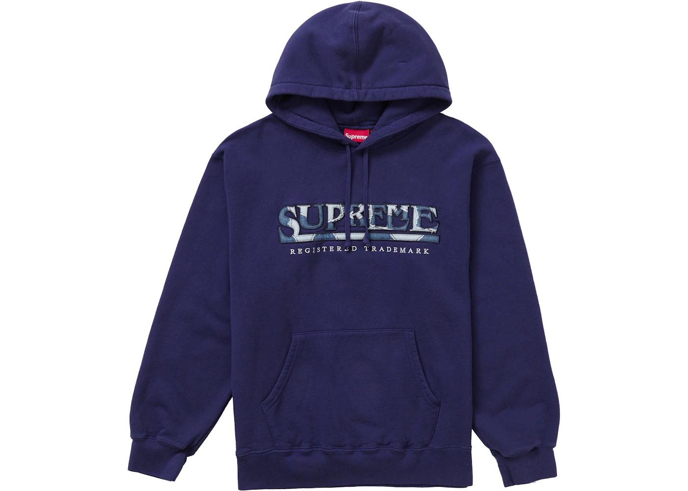 Supreme Denim Logo Hooded Sweatshirt Washed Navy