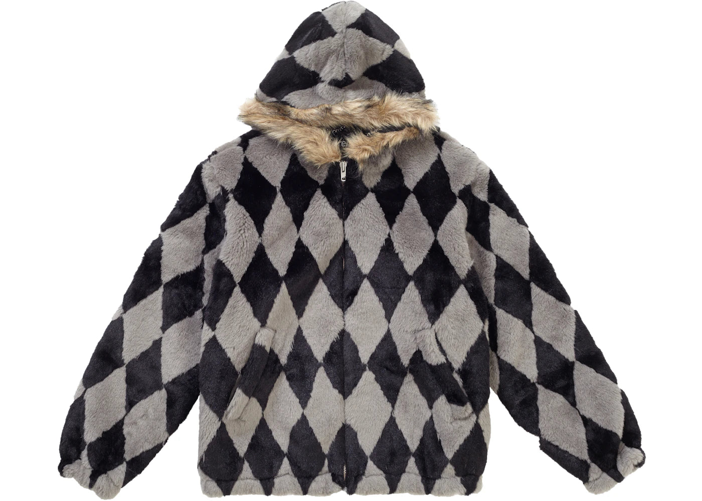 Supreme Diamond Faux Fur Jacket Grey