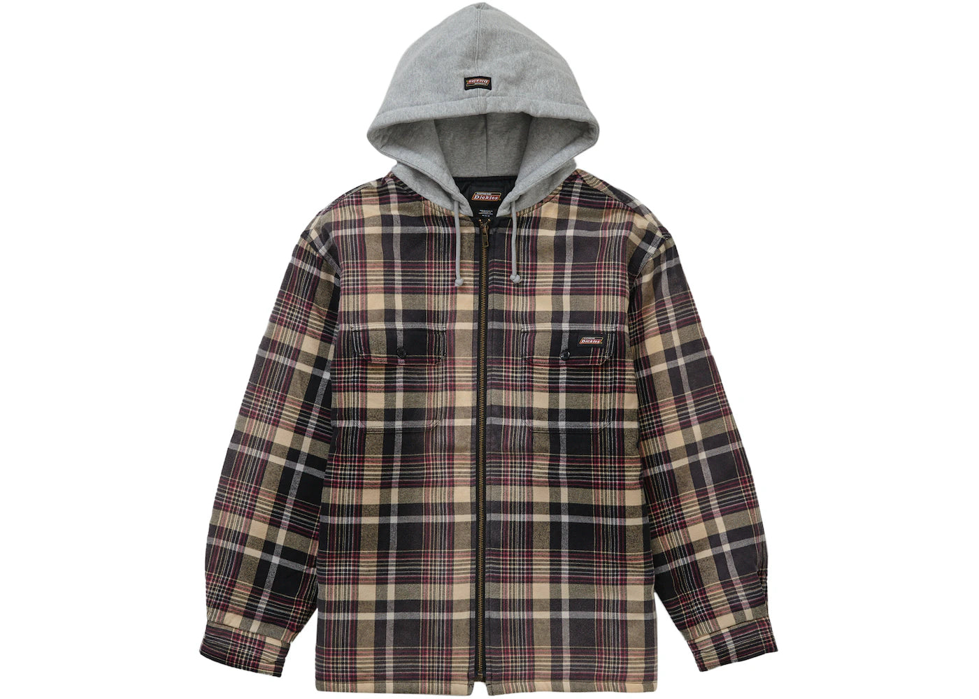 Supreme Dickies Plaid Hooded Zip Up Shirt Black
