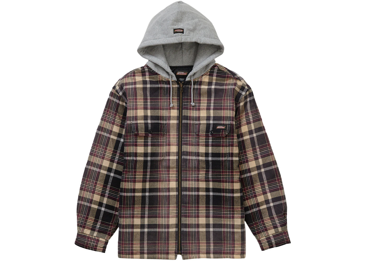 Supreme Dickies Plaid Hooded Zip Up Shirt Heather Grey