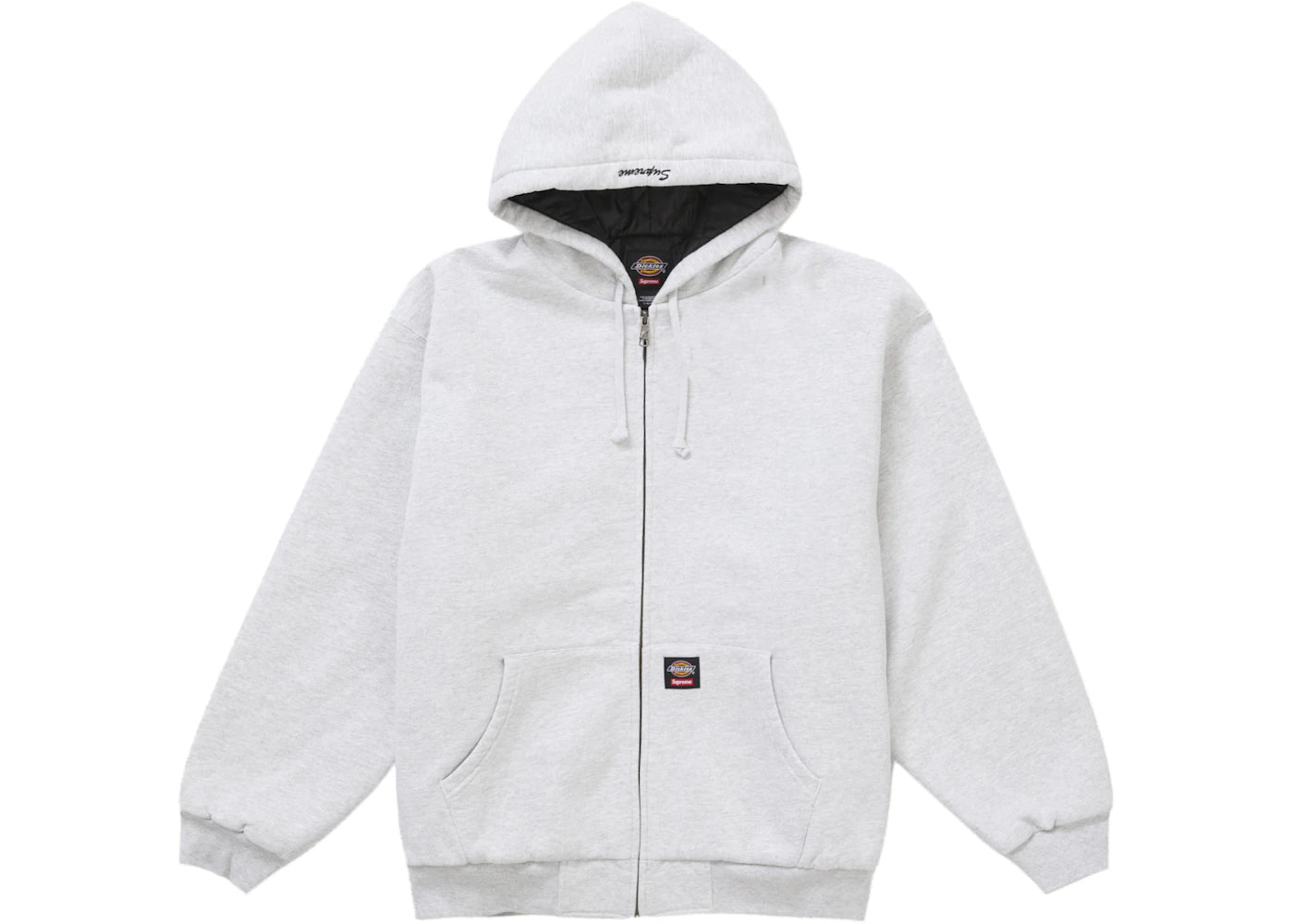 Supreme Dickies Quilted Lined Zip Up Hooded Sweatshirt Heather Grey