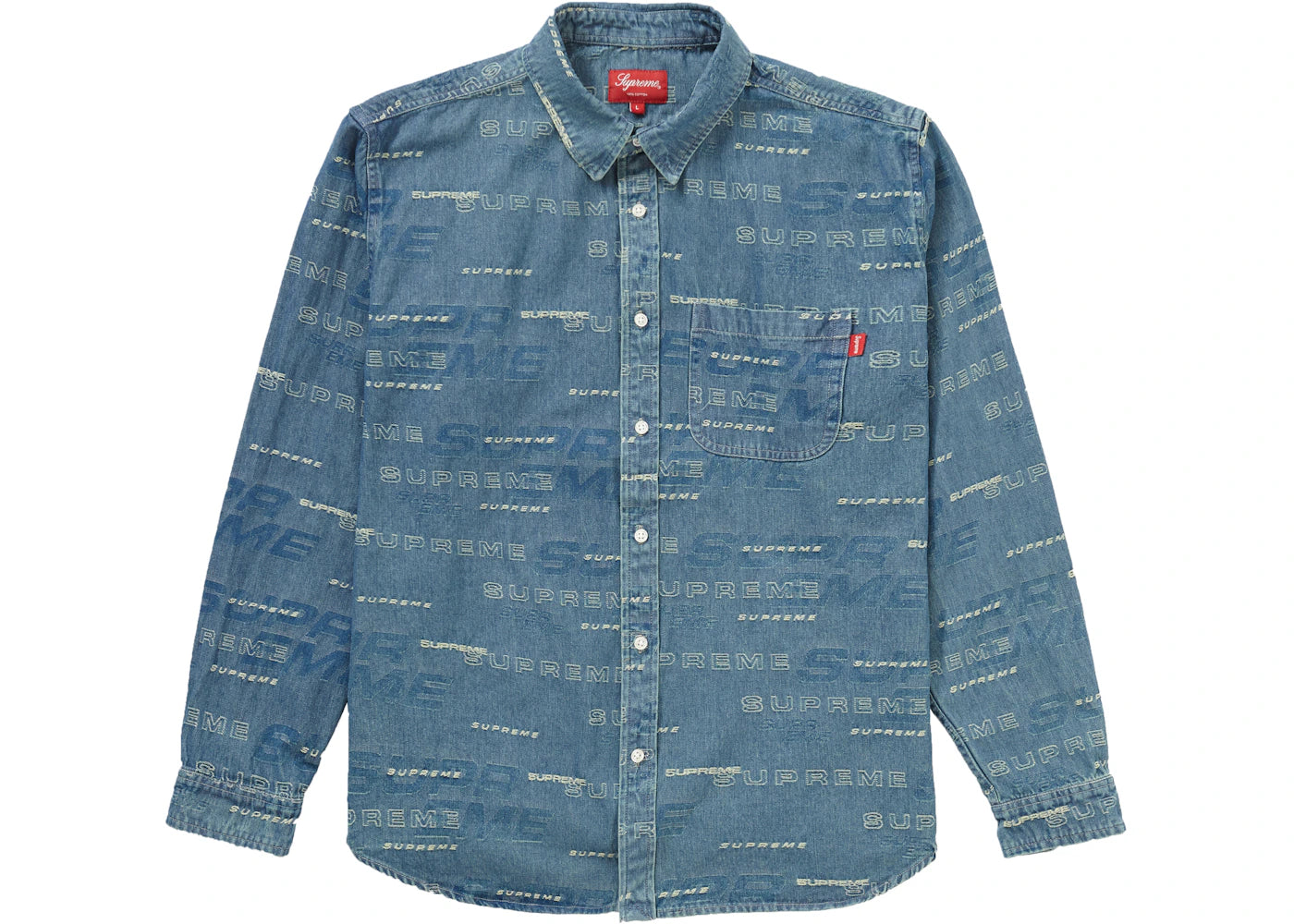 Supreme Dimensions Logo Denim Shirt Blue