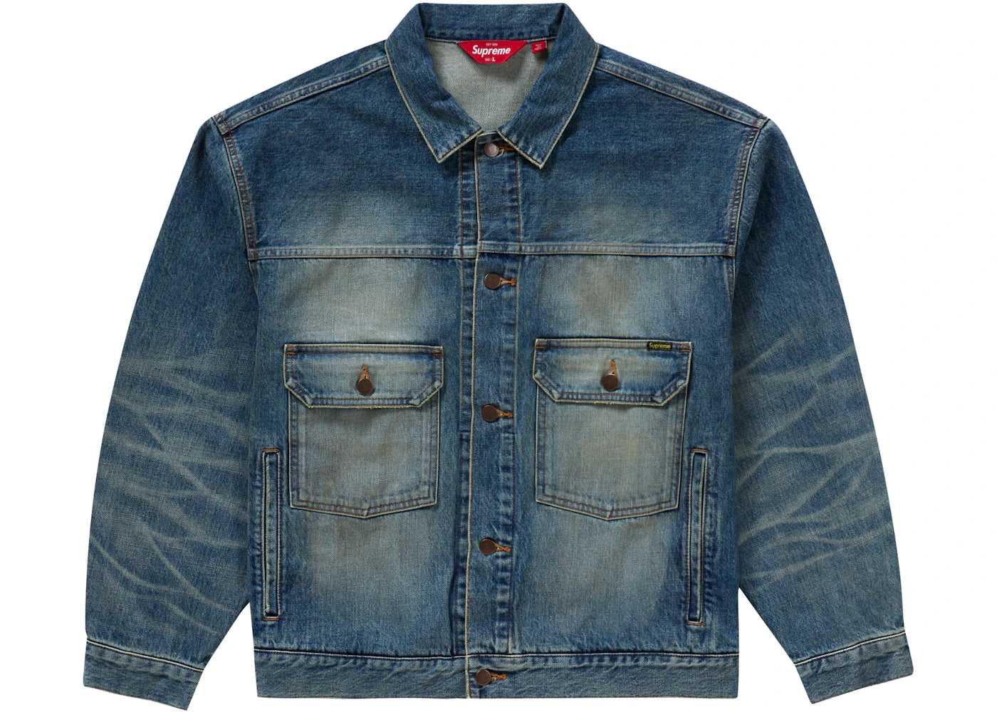 Supreme Distressed Selvedge Trucker Jacket Washed Indigo