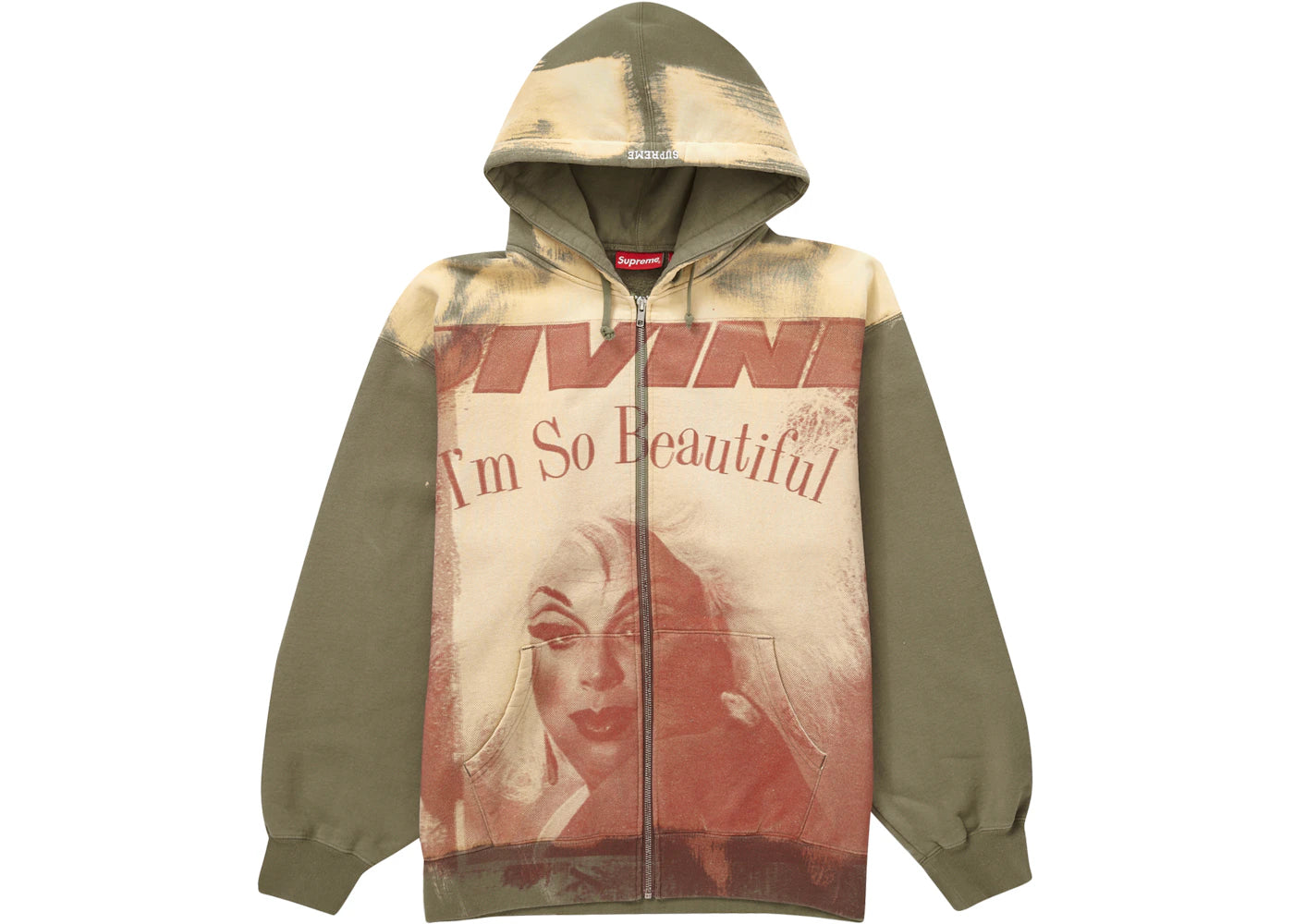 Supreme Divine Zip Up Hooded Sweatshirt Light Olive