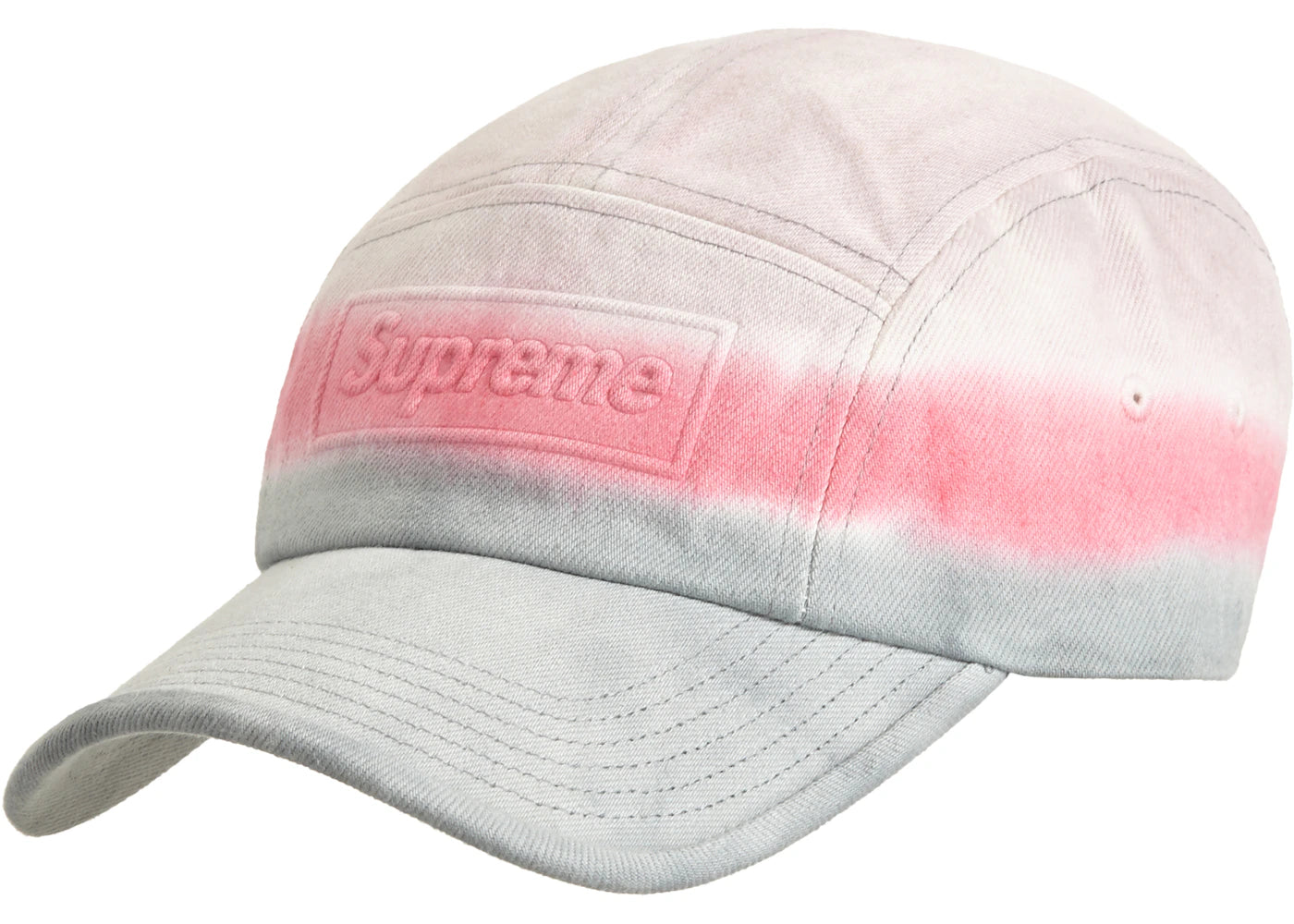 Supreme Embossed Denim Camp Cap Pink Dip Dye