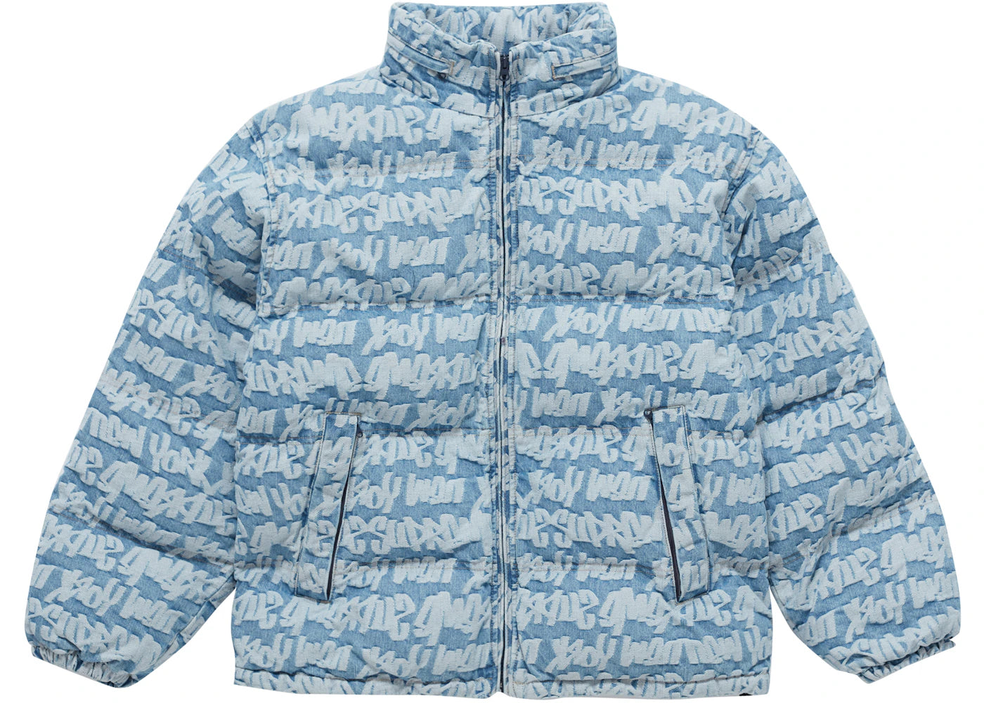 Supreme Fat Tip Jacquard Denim Puffer Jacket Blue