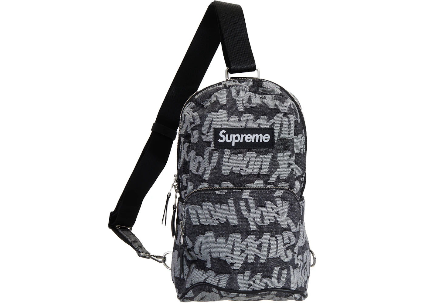 Supreme Fat Tip Jacquard Denim Sling Bag Black