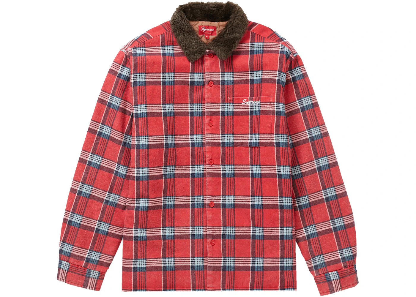 Supreme Faux Fur Collar Flannel Shirt Red