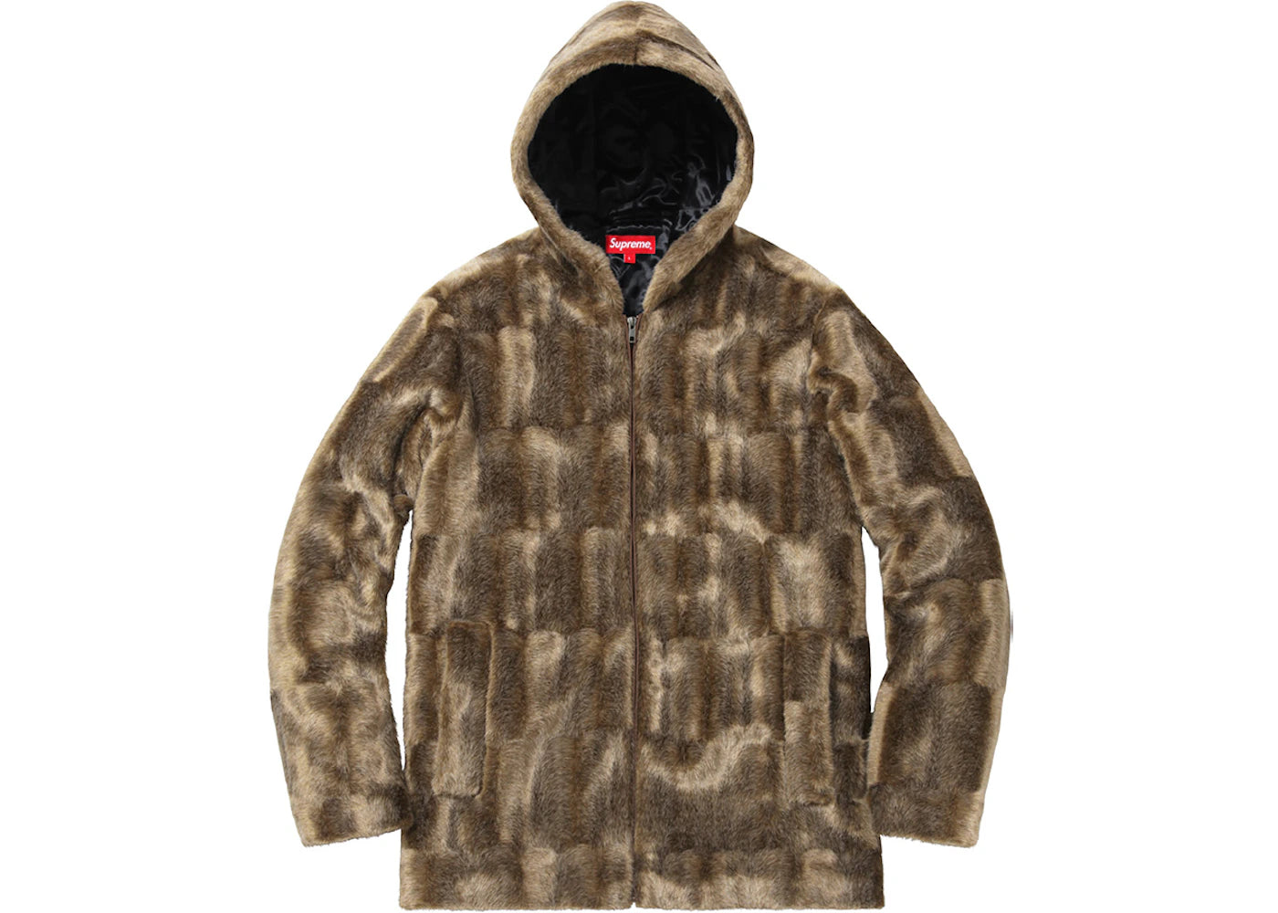 Supreme Faux Fur Hooded Zip Up Jacket Tan